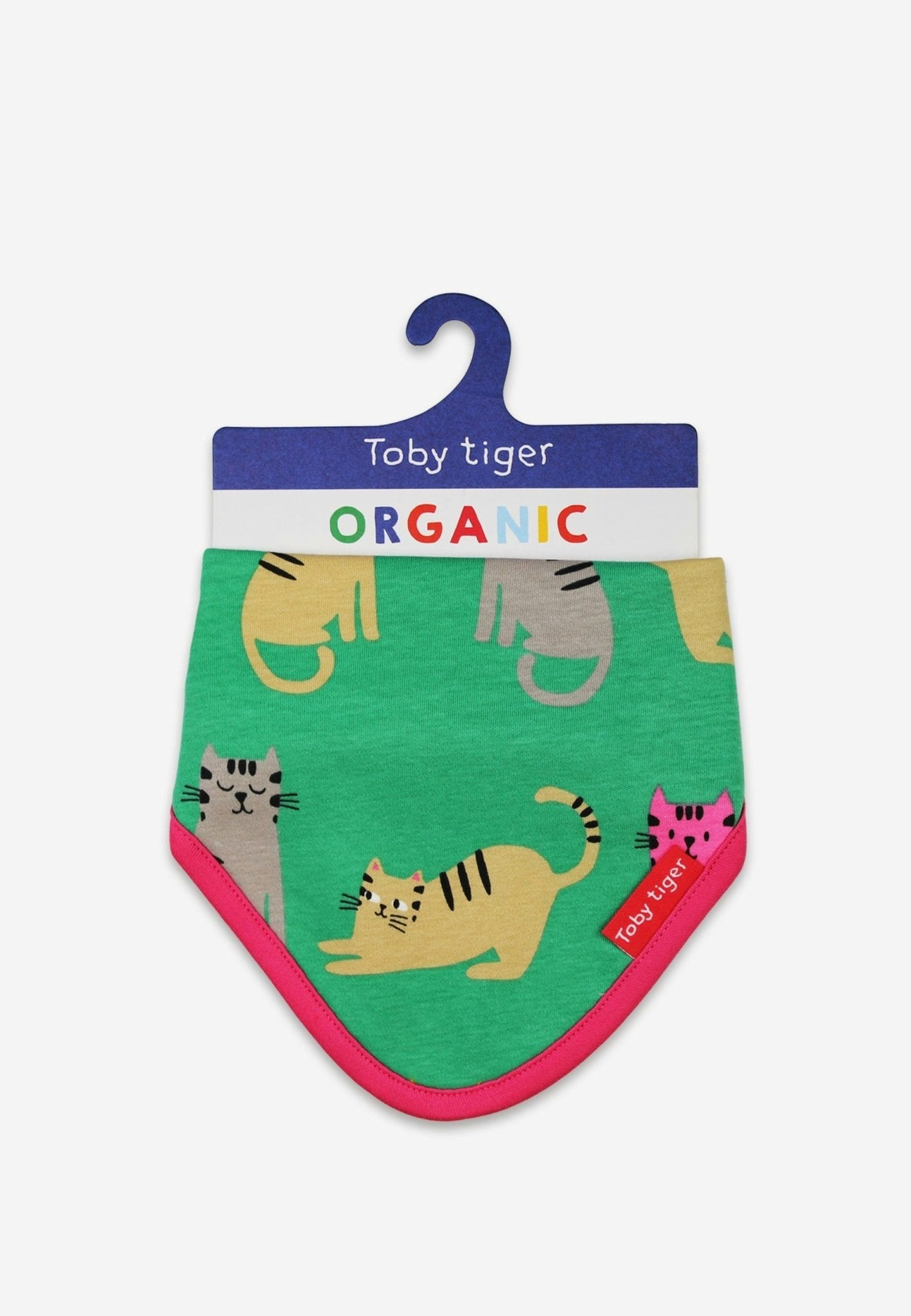 Toby Tiger Green/Pink Organic Kitten Print Dribble Bib
