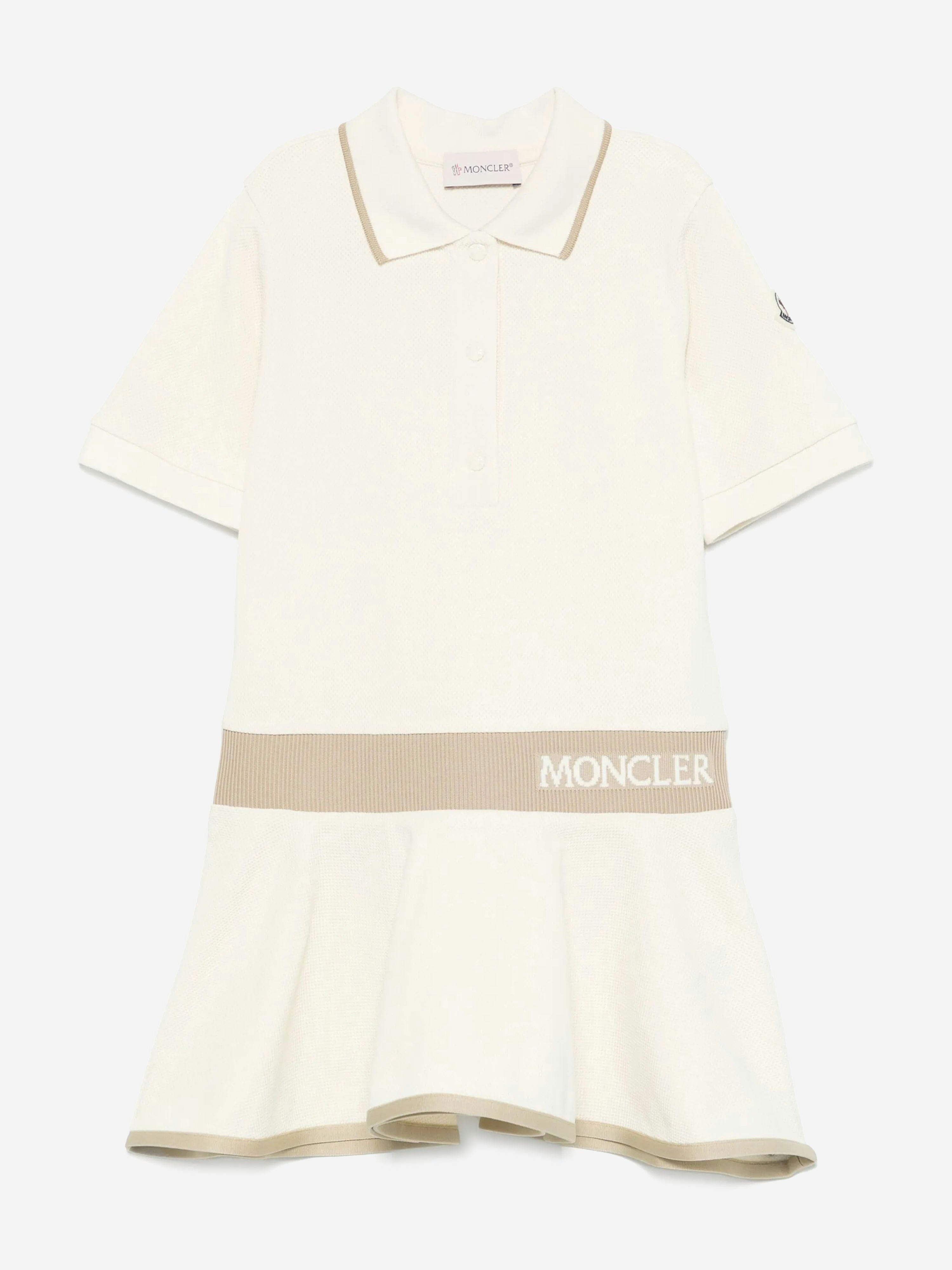 Moncler Enfant Girls Ivory Logo Polo Dress In - 12 Yrs