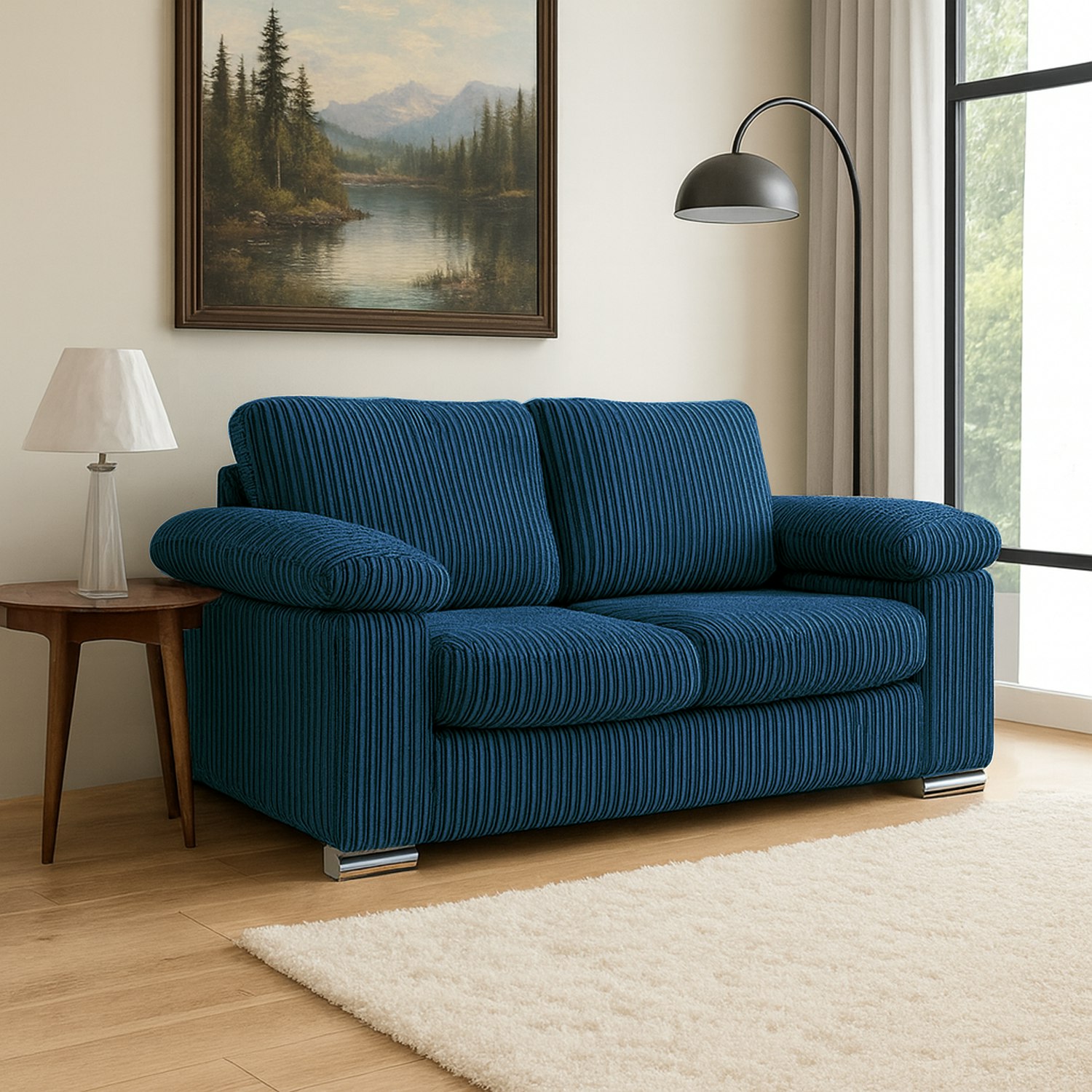 Furnishings For Less Blue Delta Full Jumbo Cord 2 Seater Sofa - Marine