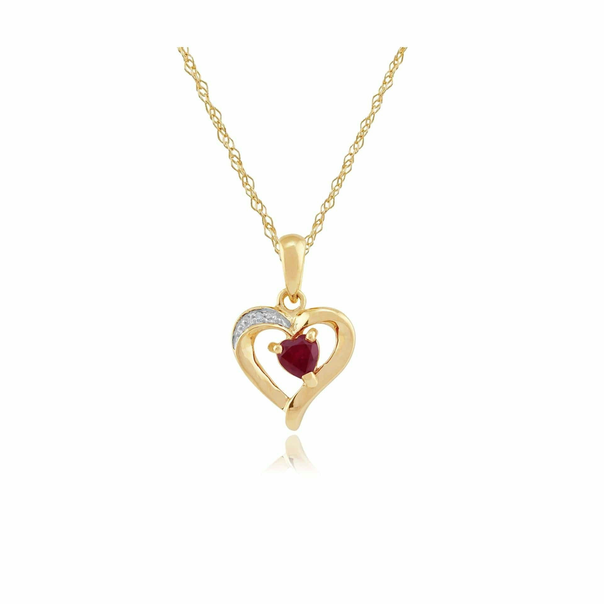 Gemondo Yellow/Gold Classic Heart Ruby & Diamond Heart Pendant In 9Ct