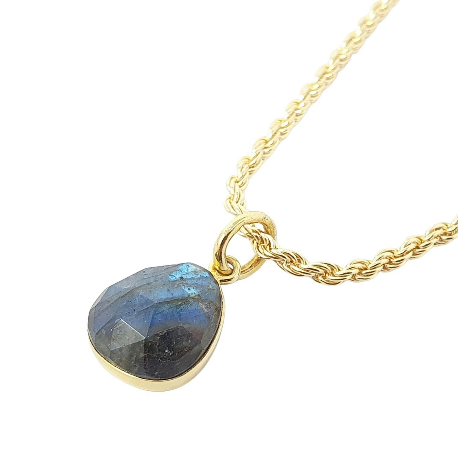 Harfi Gold Statement Vermeil Plated Labradorite Gemstone Crystal Rope Necklace