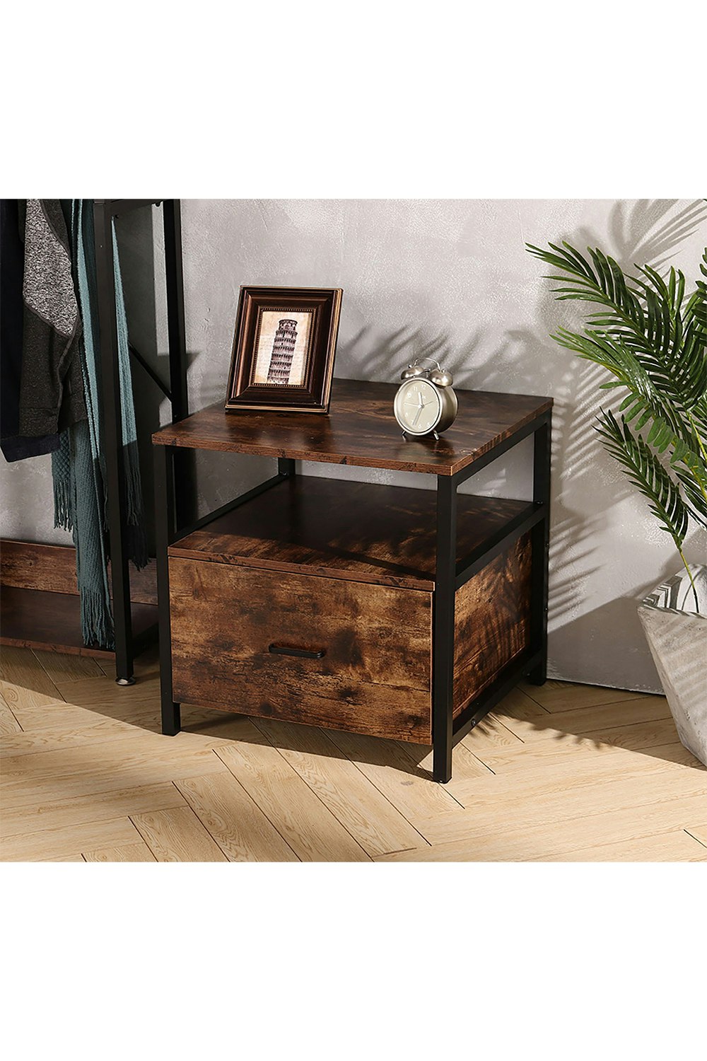 Rackhams Brown 45Cm W X 45Cm D X 56Cm H Industrial 1 Drawer Bedside Table Bedroom
