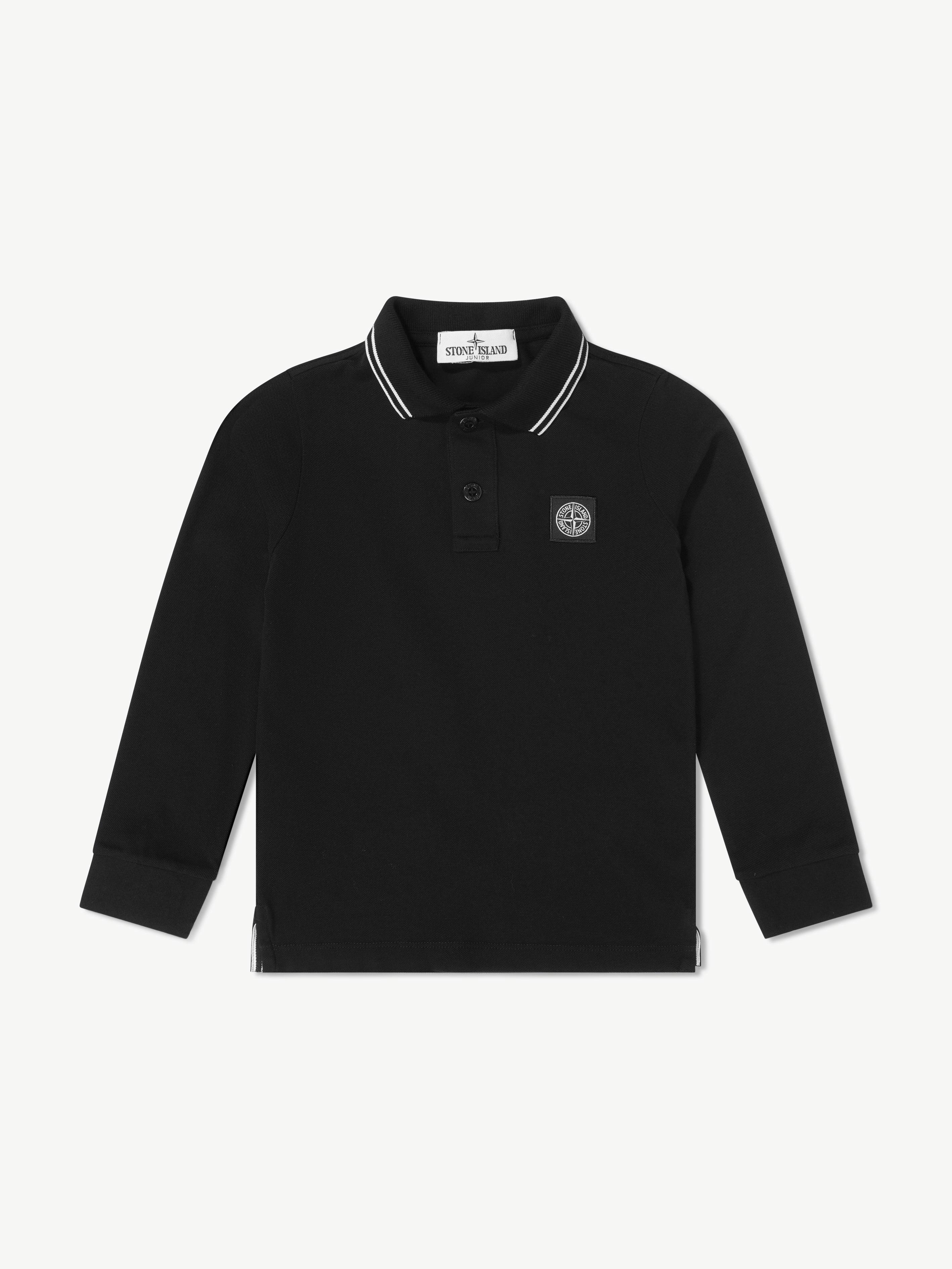 Stone Island Junior Boys Black Stone Island Organic Cotton Long Sleeve Polo Shirt In - Multicoloured - 2 Yrs