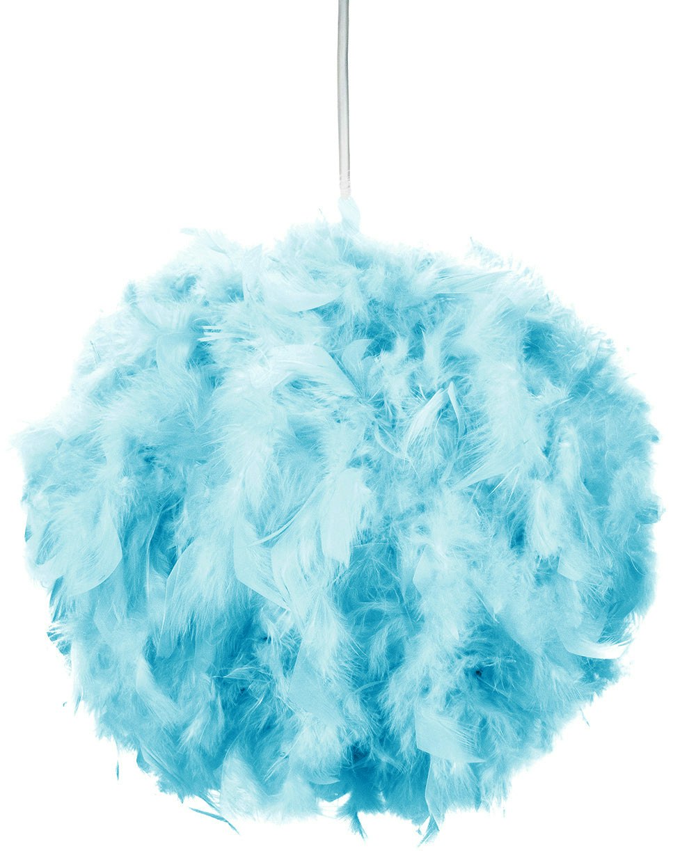 Happy Homewares Light Eye-Catching And Modern Small Teal Feather Decorated Pendant Ing Shade