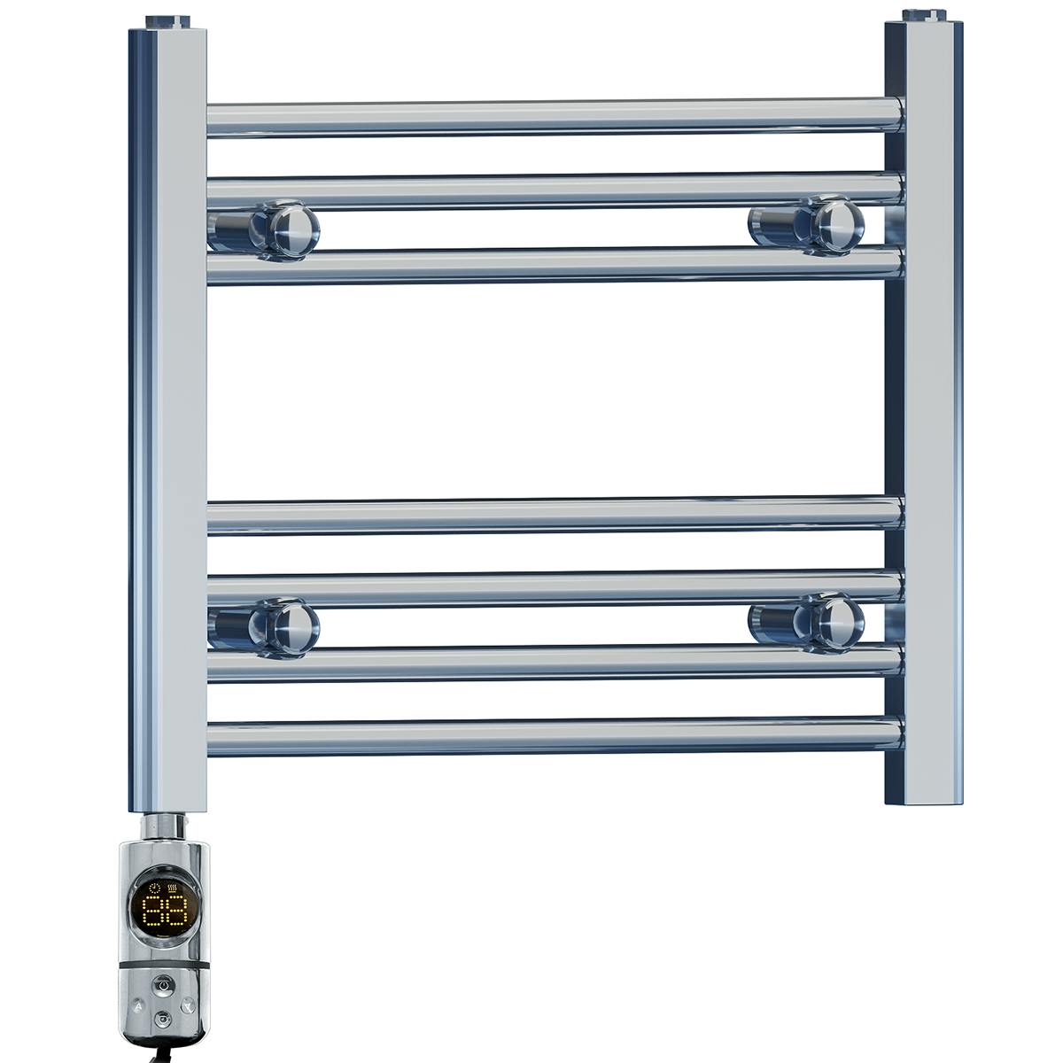Myhomeware 450 X 400 Mm Chrome Electric Bathroom Towel Rail Radiator Heater With Af Thermostatic Electric Element Pre-Filled