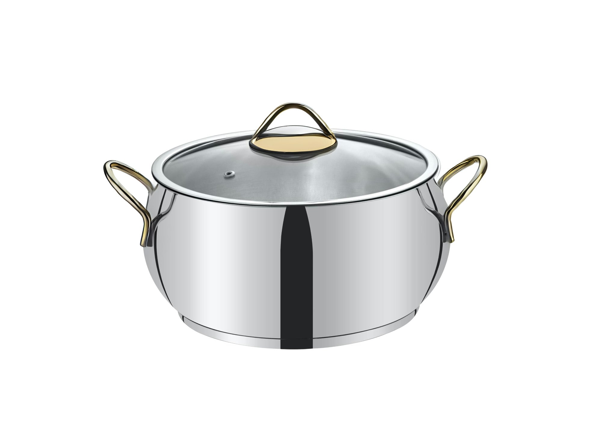 Rackhams Gold Sevval Collection Stainless Steel 22 Cm Casserole With Glass Lid (4.5 Lt) - Handles
