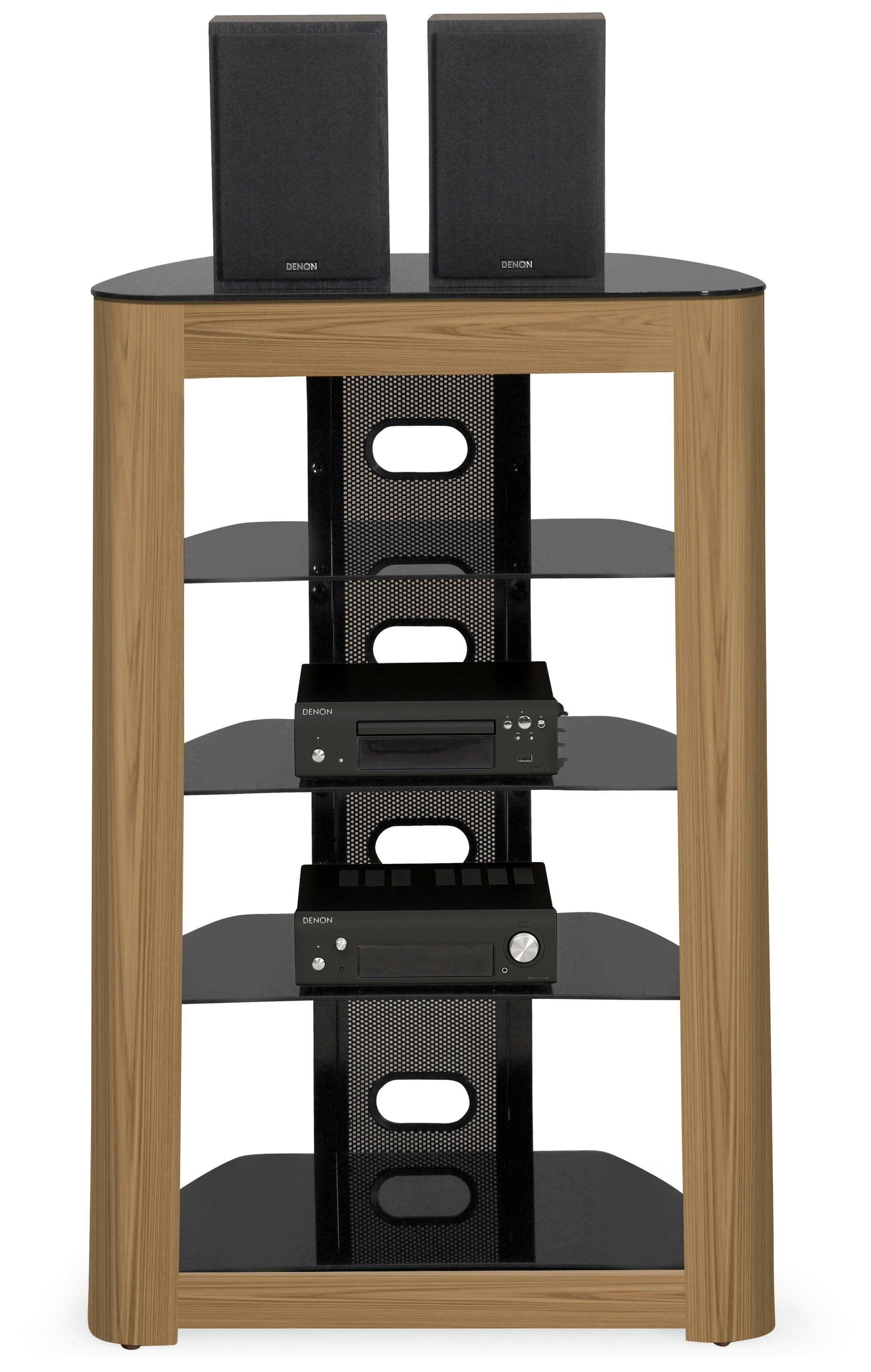Photos - Mount/Stand Rackhams ZINNIA Black with Oak Fascia 5-Shelf Entertainment Unit Media Stand Audio Rack - 1 - Multi - AV Rack