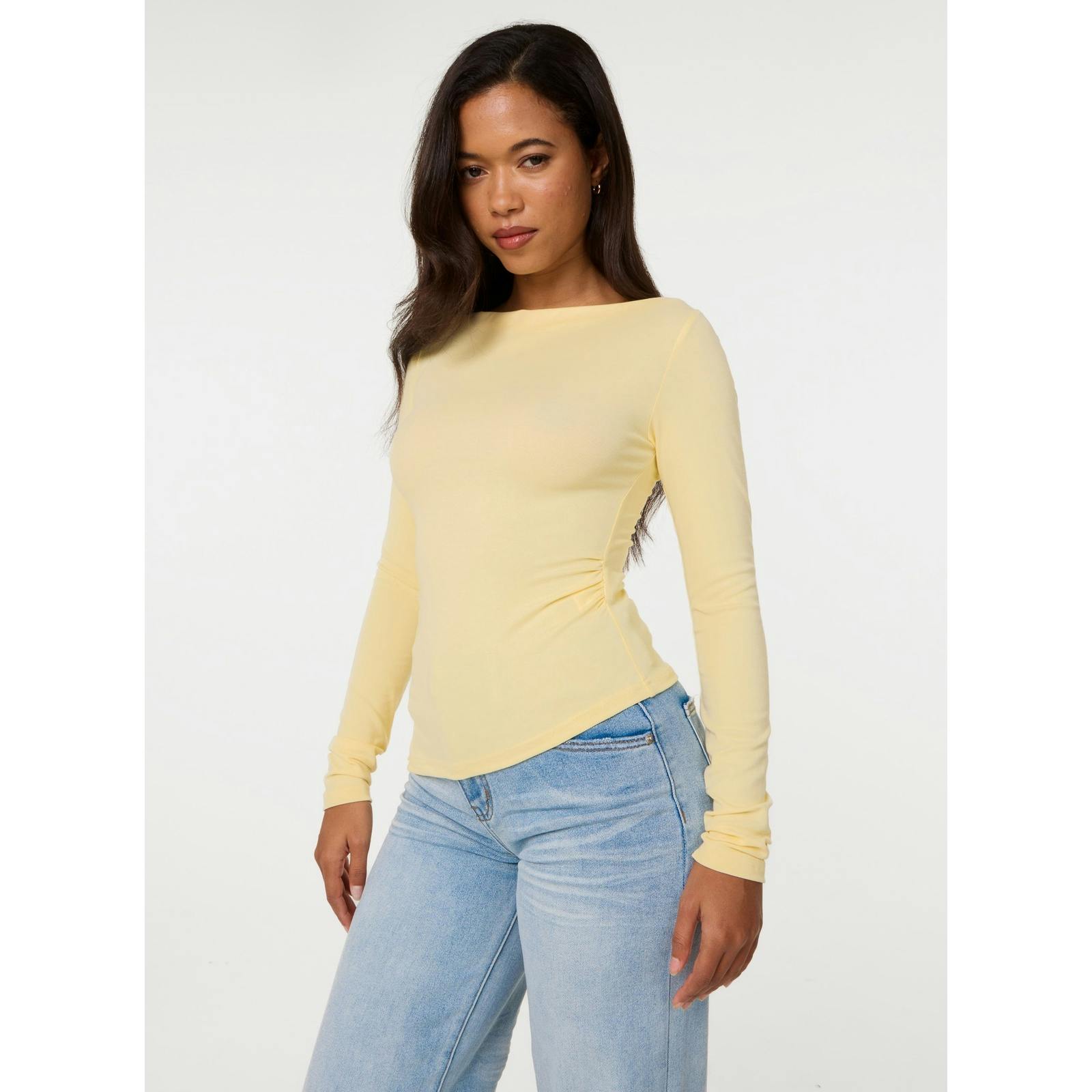 Pink Vanilla Pink/Light/Yellow Vanilla Asymmetric Boat Neck Long Sleeve Top - L