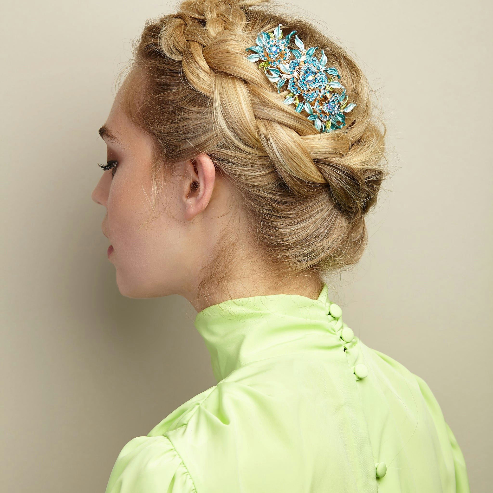 Queenmee Accessories Light/Blue Crystal Hair Clip Large Rose - Featured In The Lady Magazine