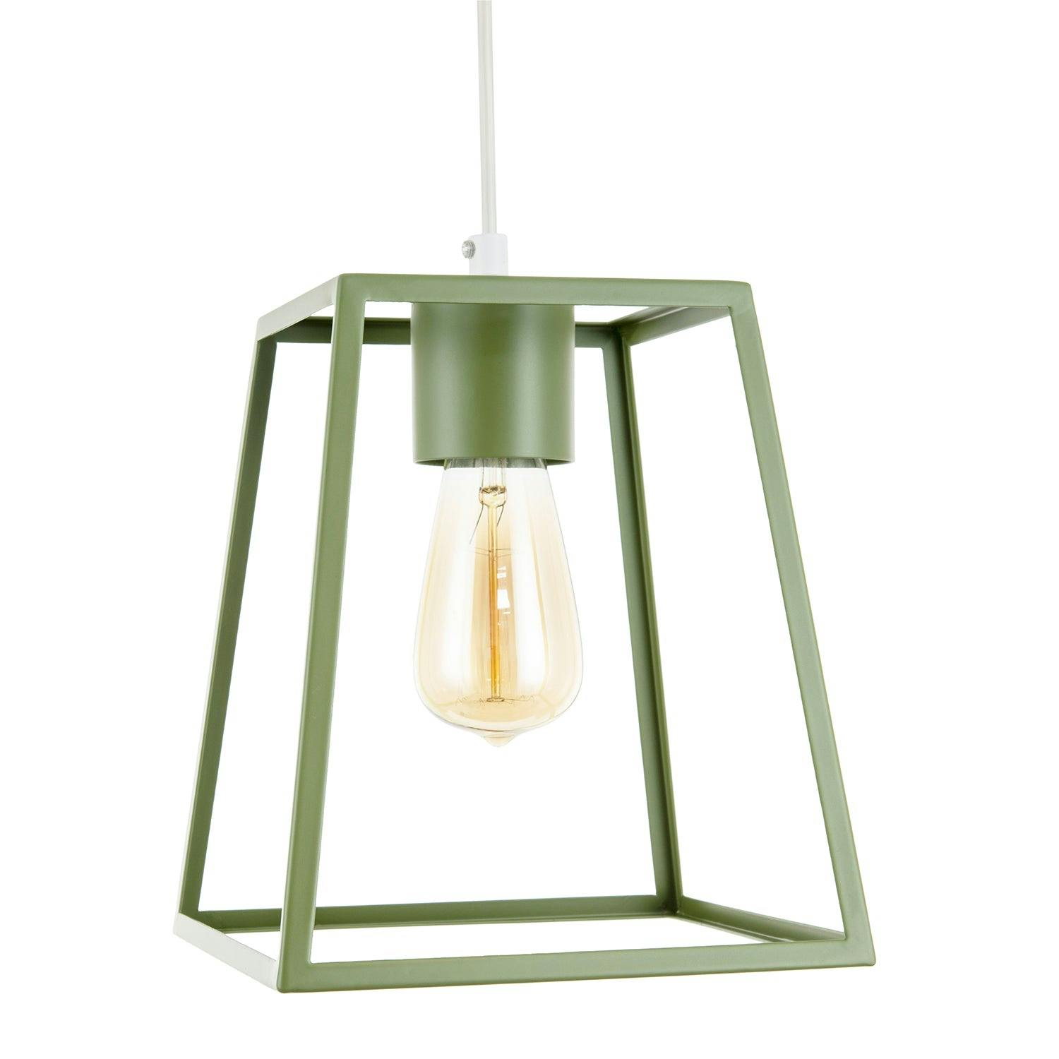 Happy Homewares Green Olive Industrial Lantern Lamp Shade With Square Top And Bottom