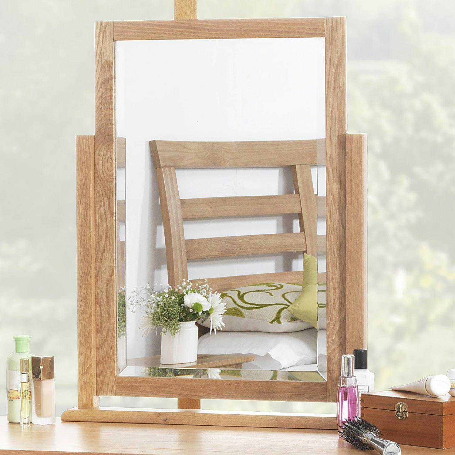 Rackhams Brown Edward Hopper Dressing Table Mirror With Wooden Frame - Oak,