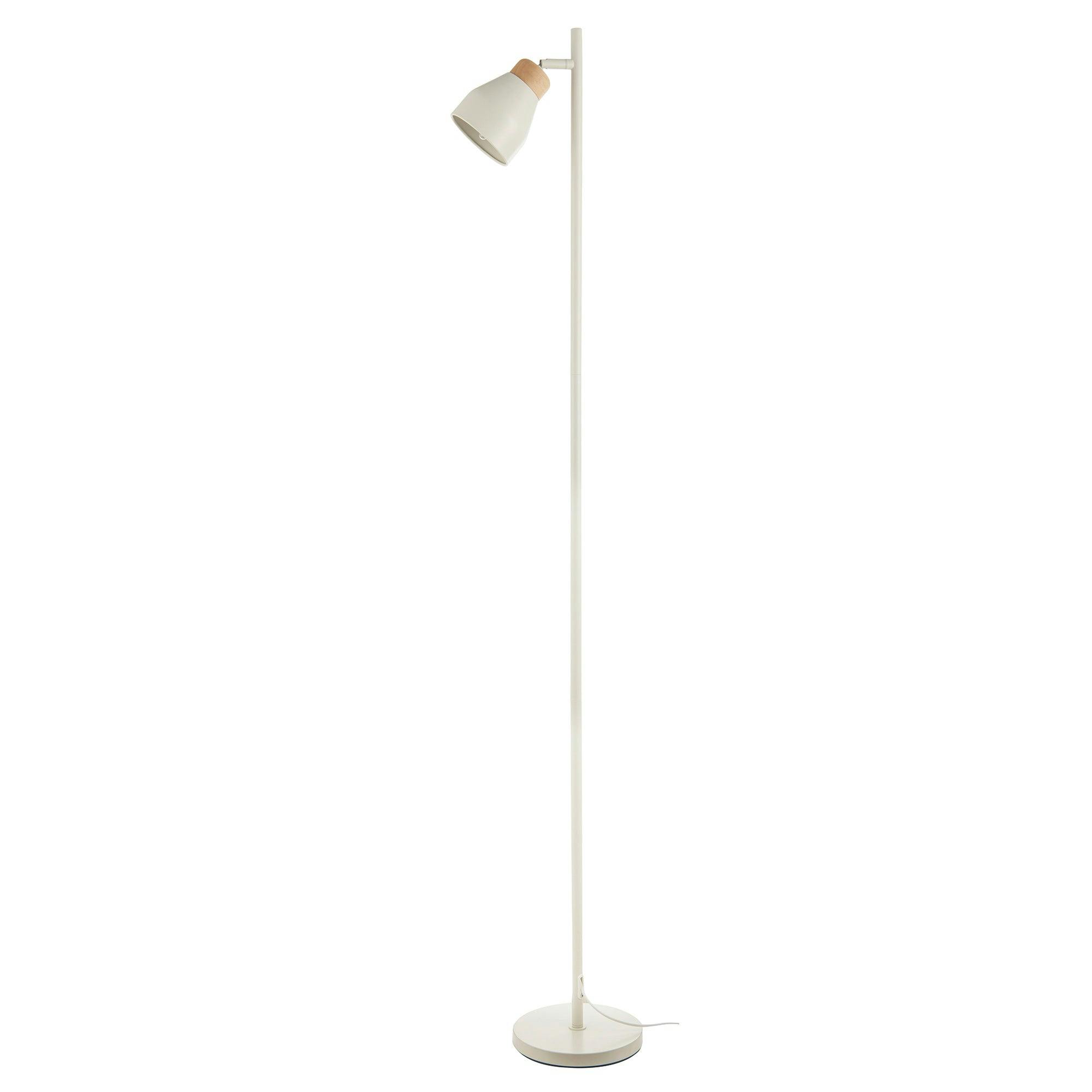 Happy Homewares Grey Muted Dove Scandinavian Designed Floor Lamp With Wooden Trim