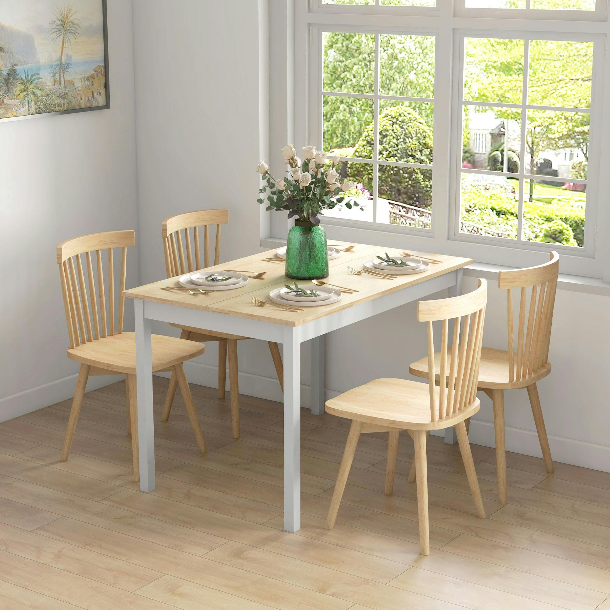 Rackhams White Dining Table Farmhouse Kitchen Table W/ Wood Frame For Dining Room