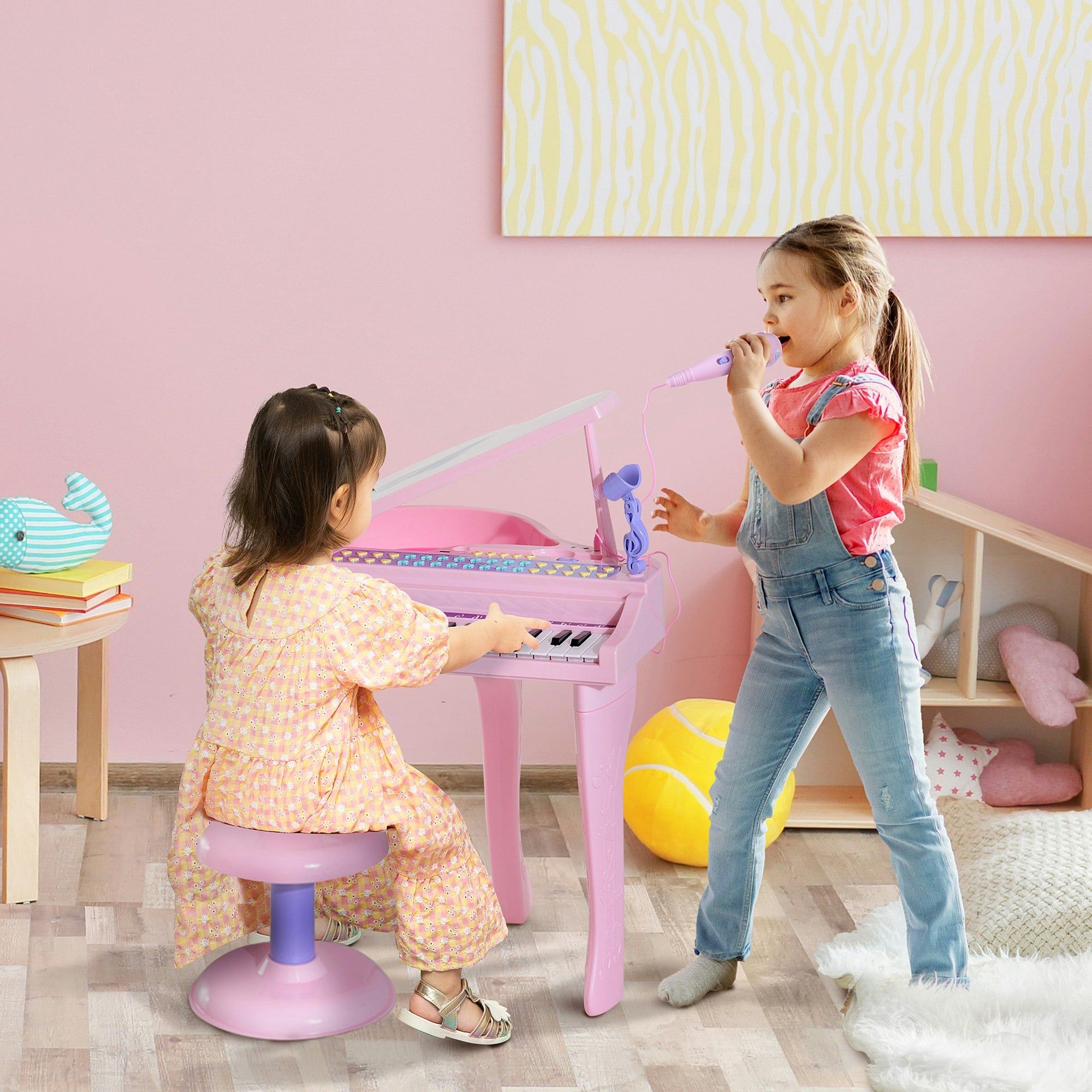Jouet 37 Key Mini Electric Grand Piano with Stool & Microphone - Pink - Image 8