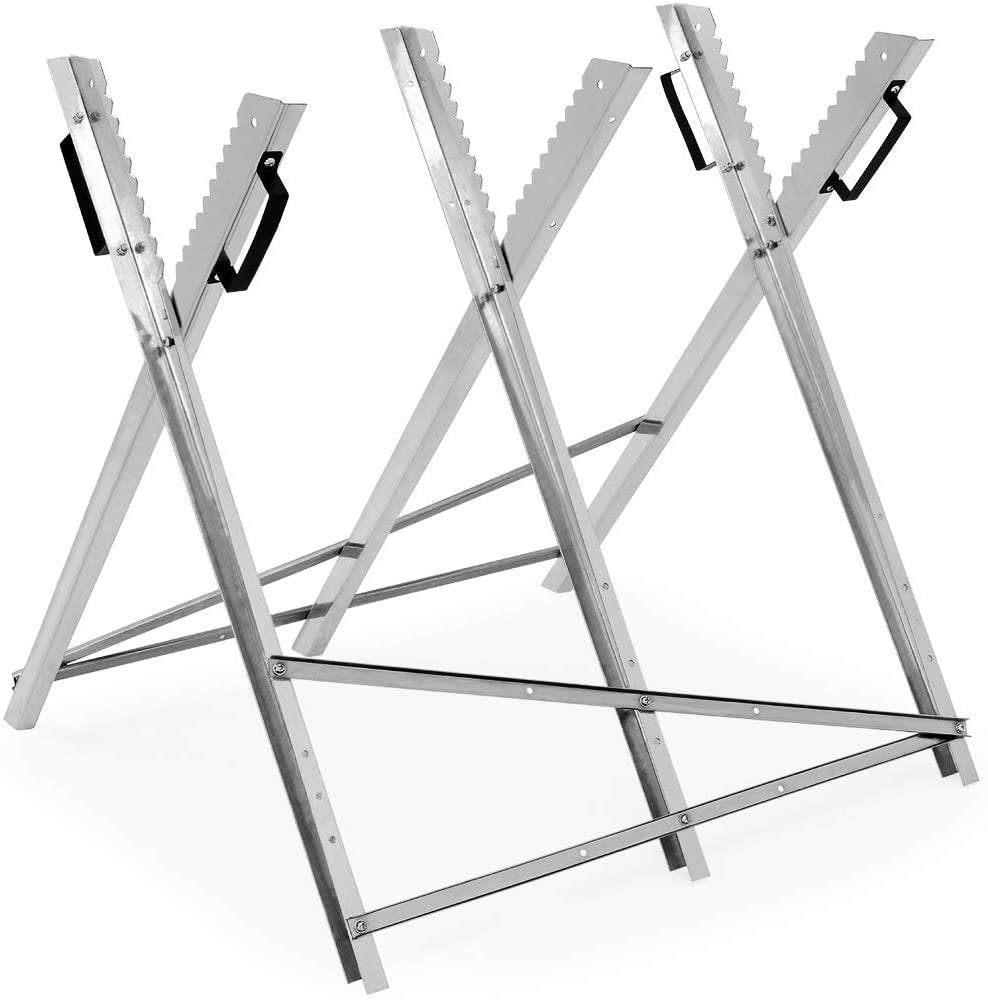 Rackhams Folding Saw Horse Log Holder – Heavy Duty Galvanized Metal Sawing Trestle For Chainsaw Cutting