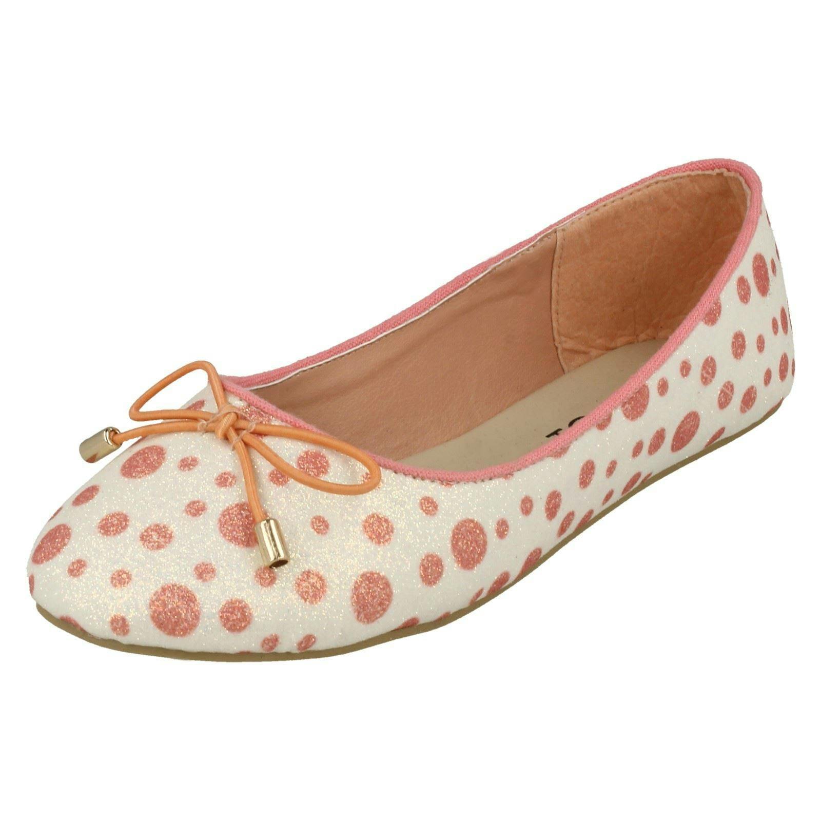 Spot On Girls White/Pink Spotted Ballerinas - Uk 11 Child