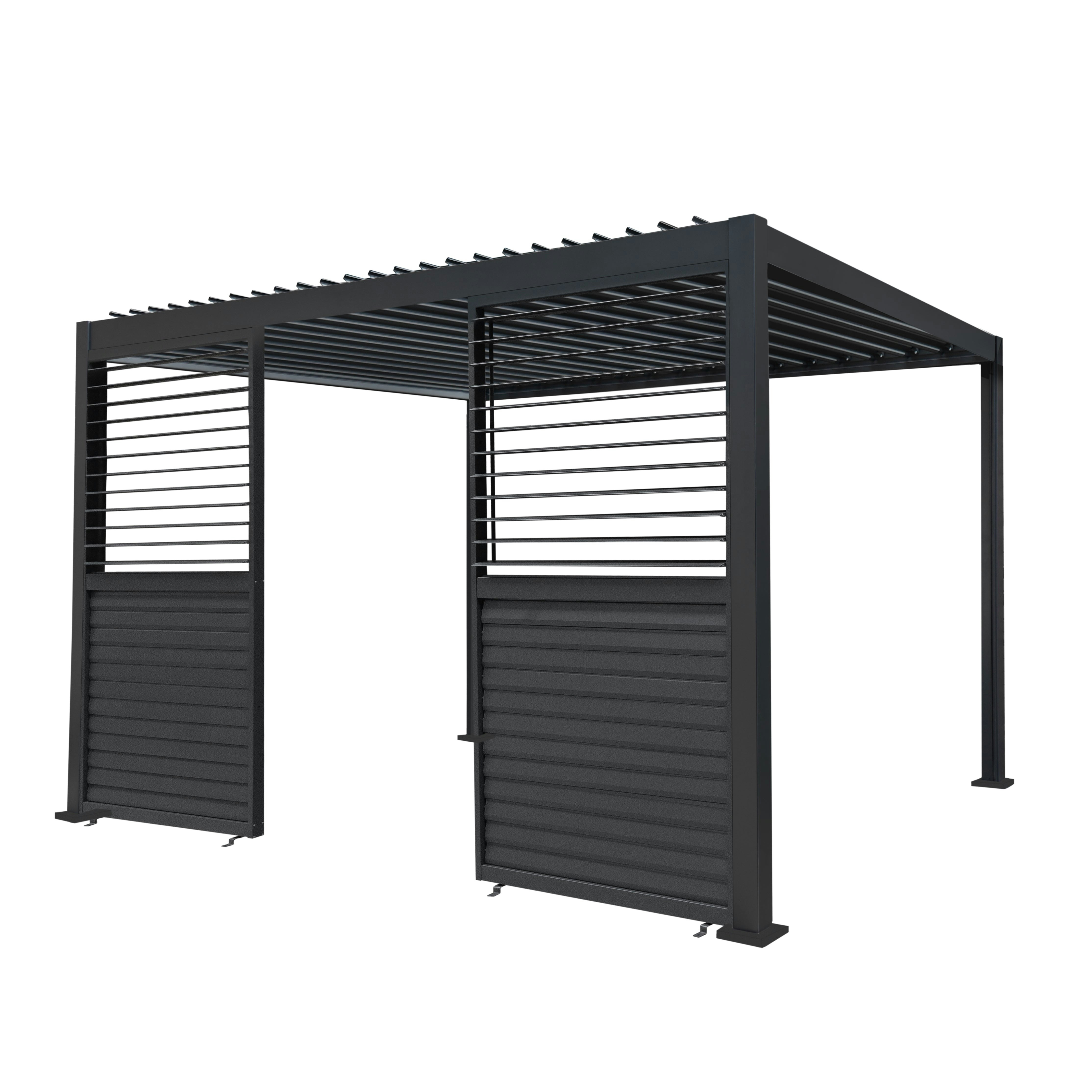 Rackhams Anthracite Aluminium Pergola With 2 X Shutter Panels - 3M X 4M