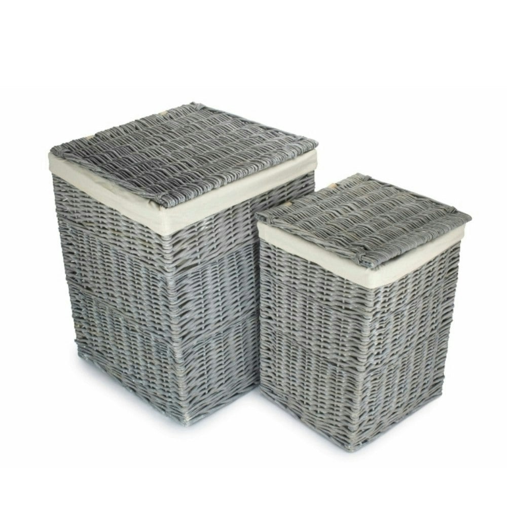 Red Hamper Red/Grey/White Hamper Set Of 2 Wash Square Laundry Basket With Lining