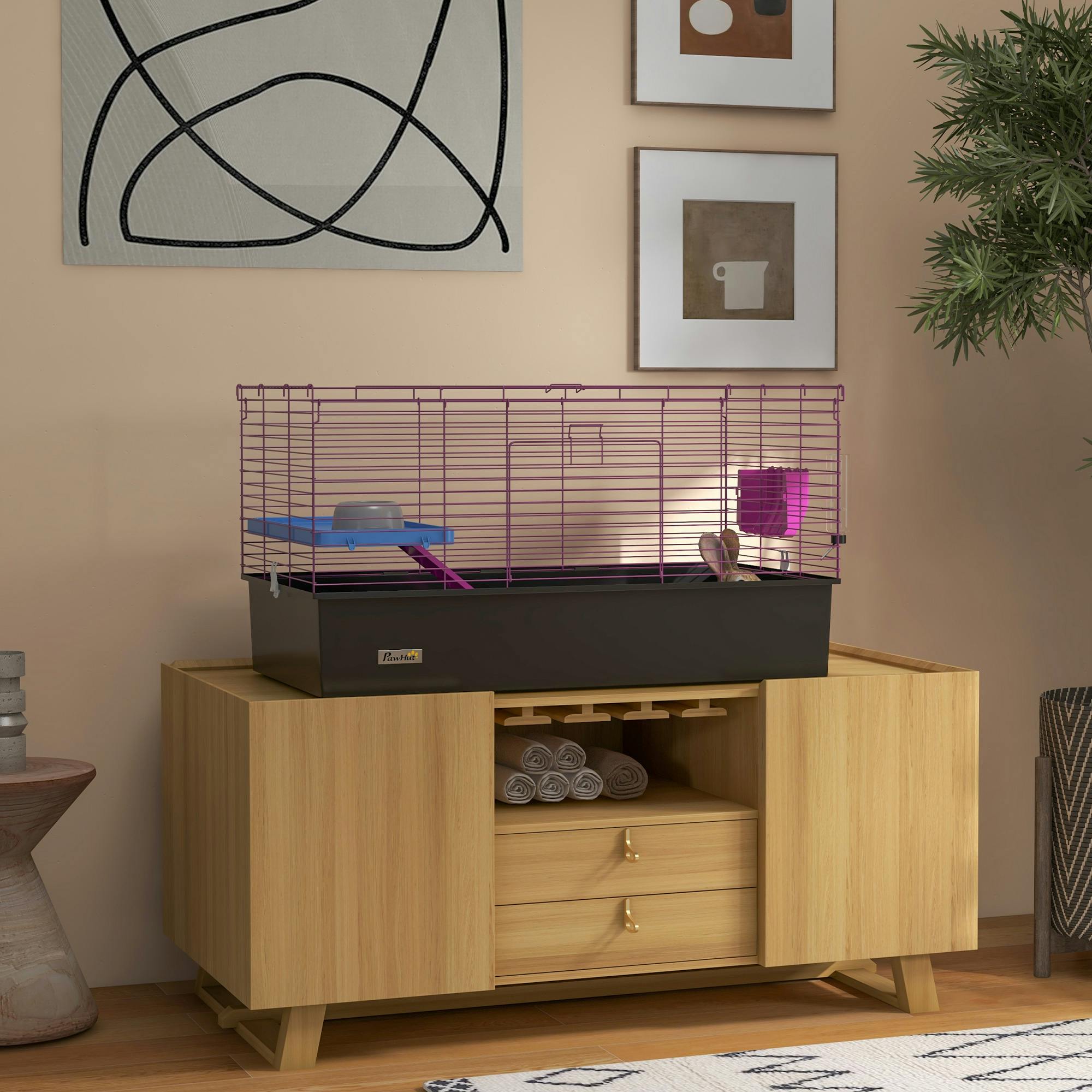 Bobobiy Black Chinchillas Small Rabbit Guinea Pig Small Animal Cage, Pet Playhouse, With Platform, Ramp, 99 X 52 X 53Cm, - Image 3