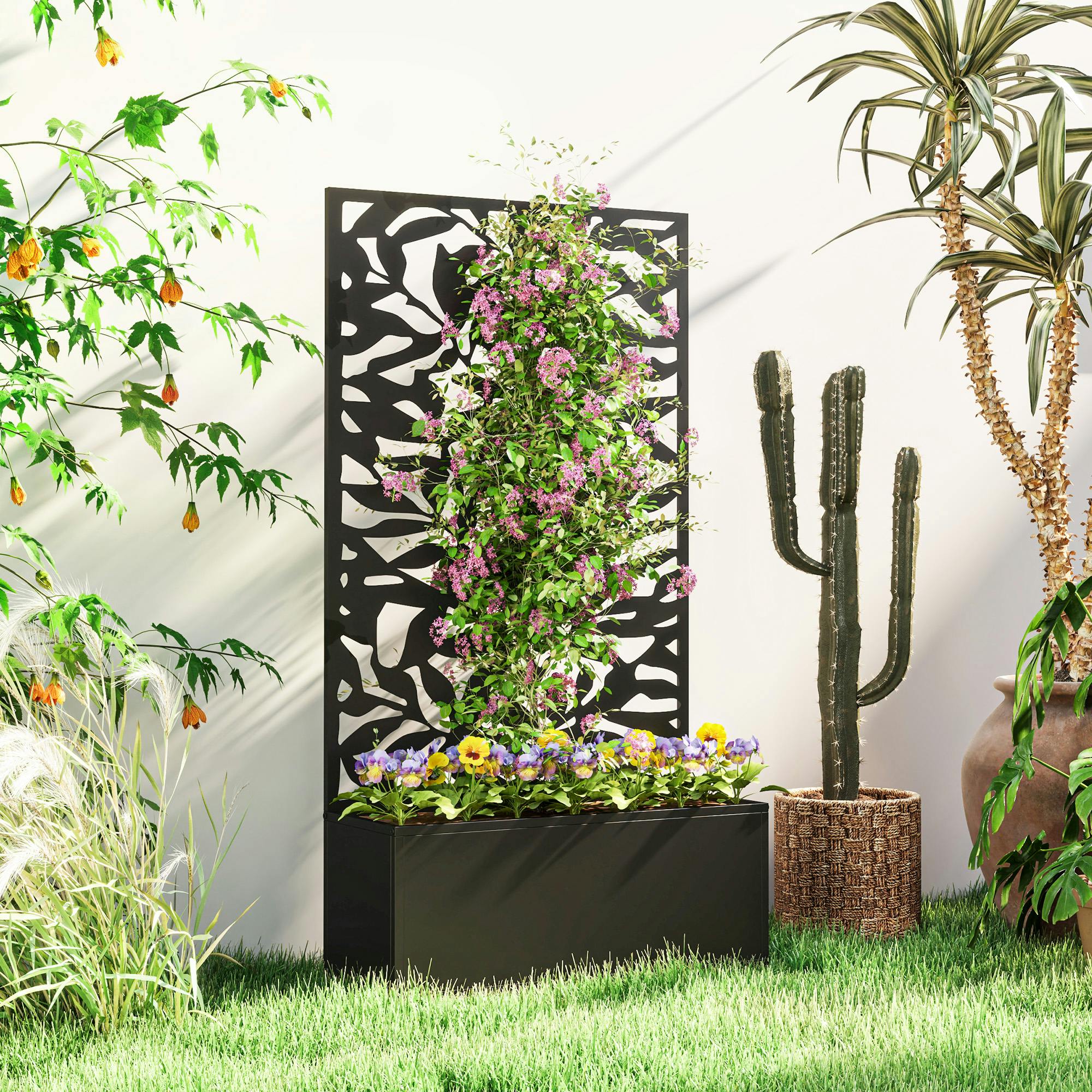 Rackhams Metal Garden Bed With Trellis, Raised Planter With Privacy Panel