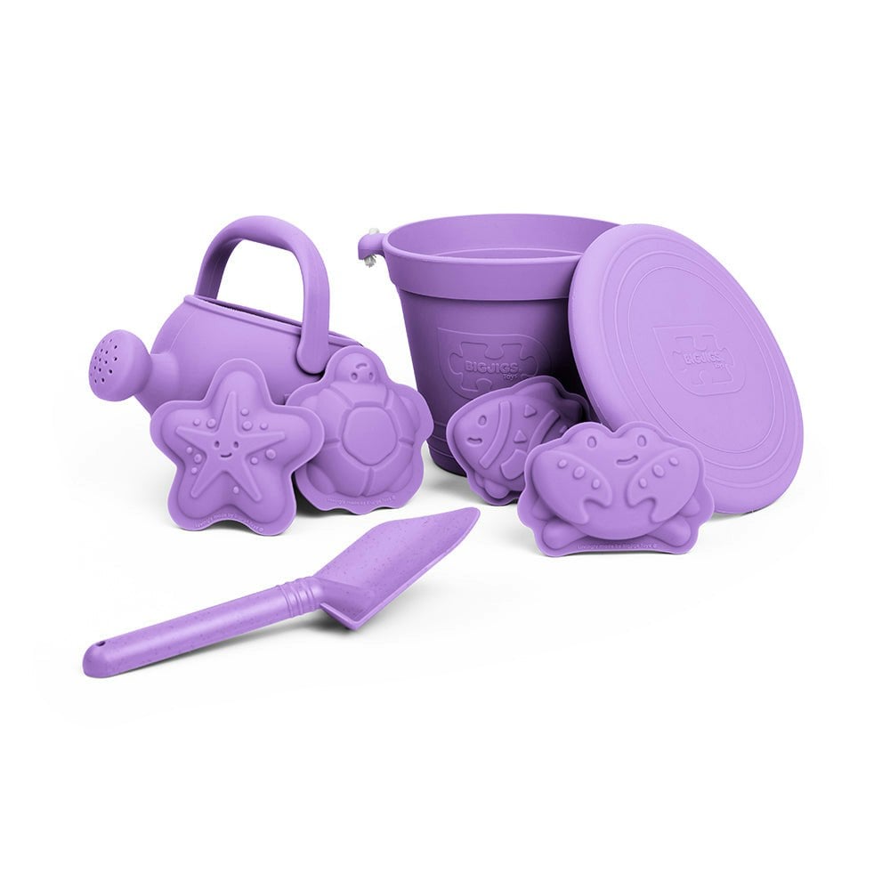 Bigjigs Toys Lavender/Purple 5 Piece Silicone Beach Toy Bundle, Sand Toys