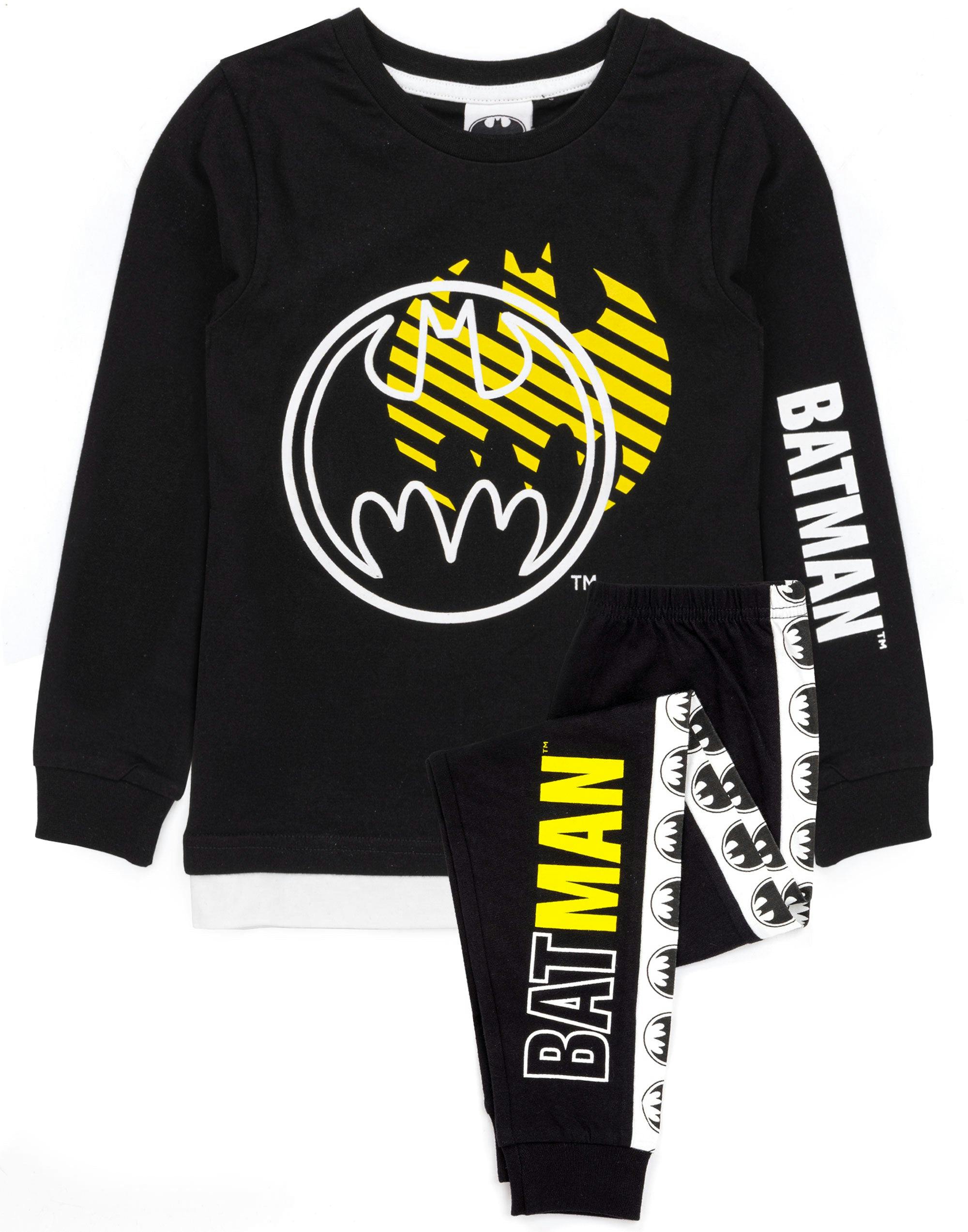 Vanilla Underground Boys Black Dc Comics Stylised Batman Logo & Icons Long Sleeve Long Leg Pyjama Set - 13-14 Years