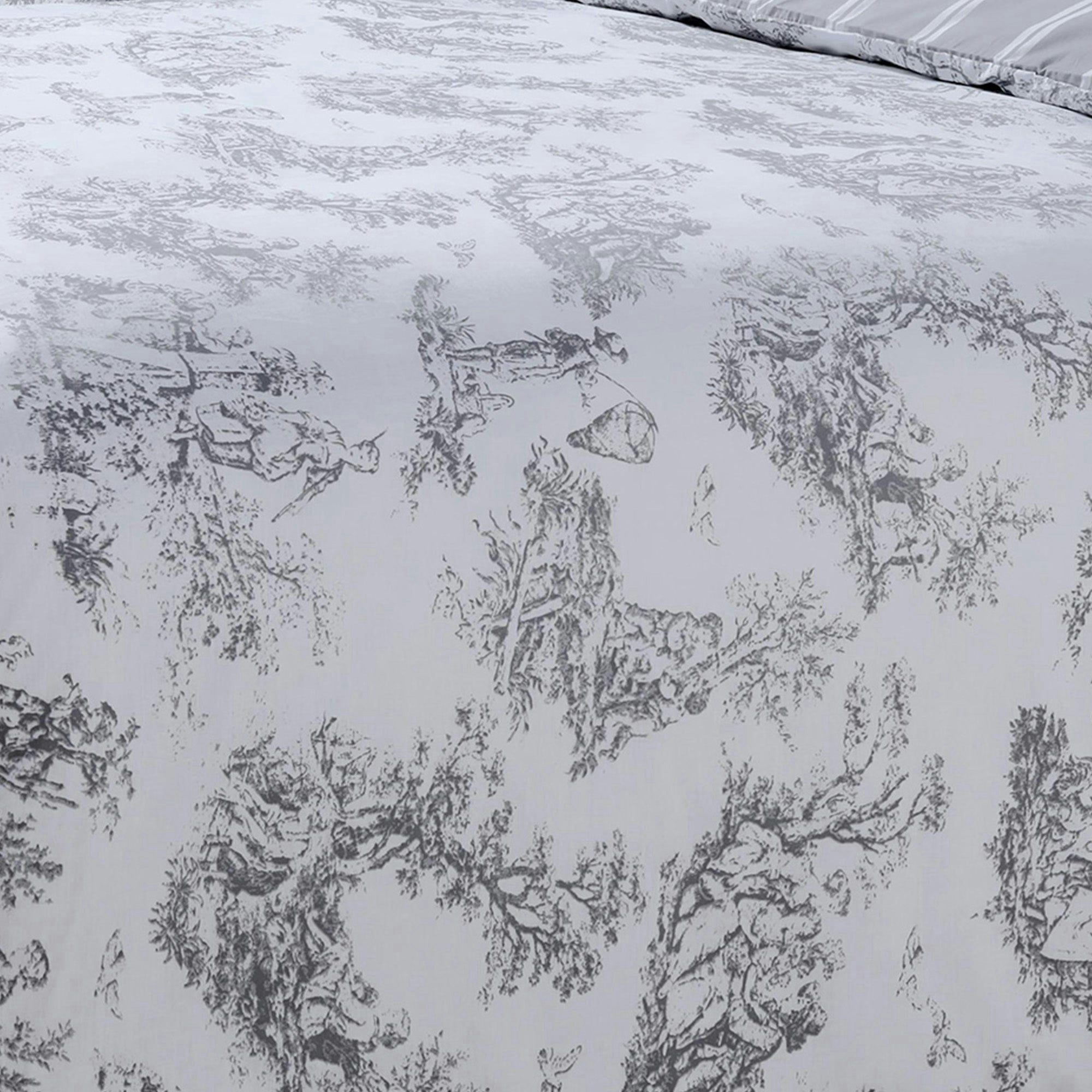Rackhams Grey Toille Printed Cotton Blend Duvet Cover And Pillowcase Set - King
