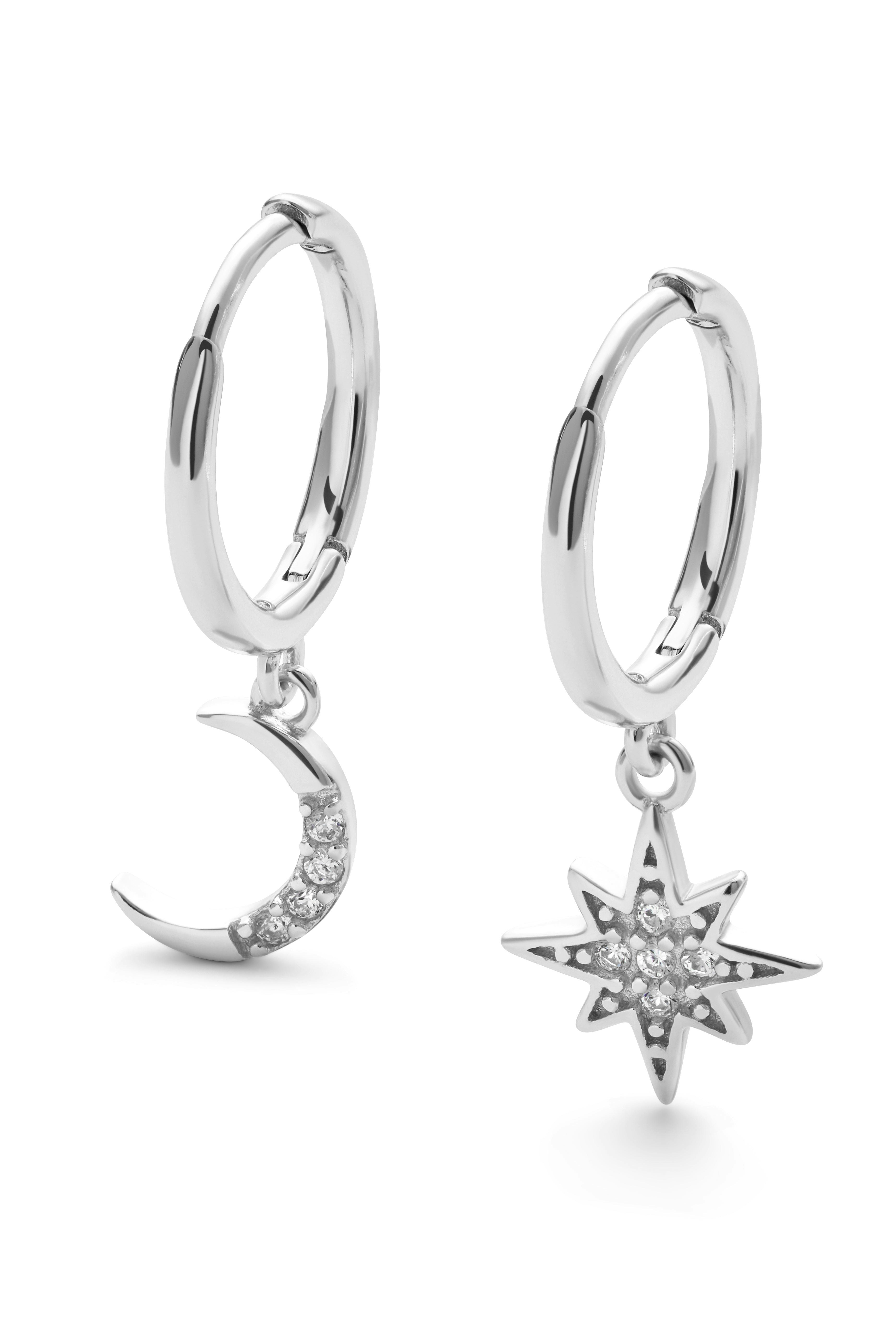 Elk & Bloom Silver Sterling Star And Crescent Moon Earrings - No Thank You