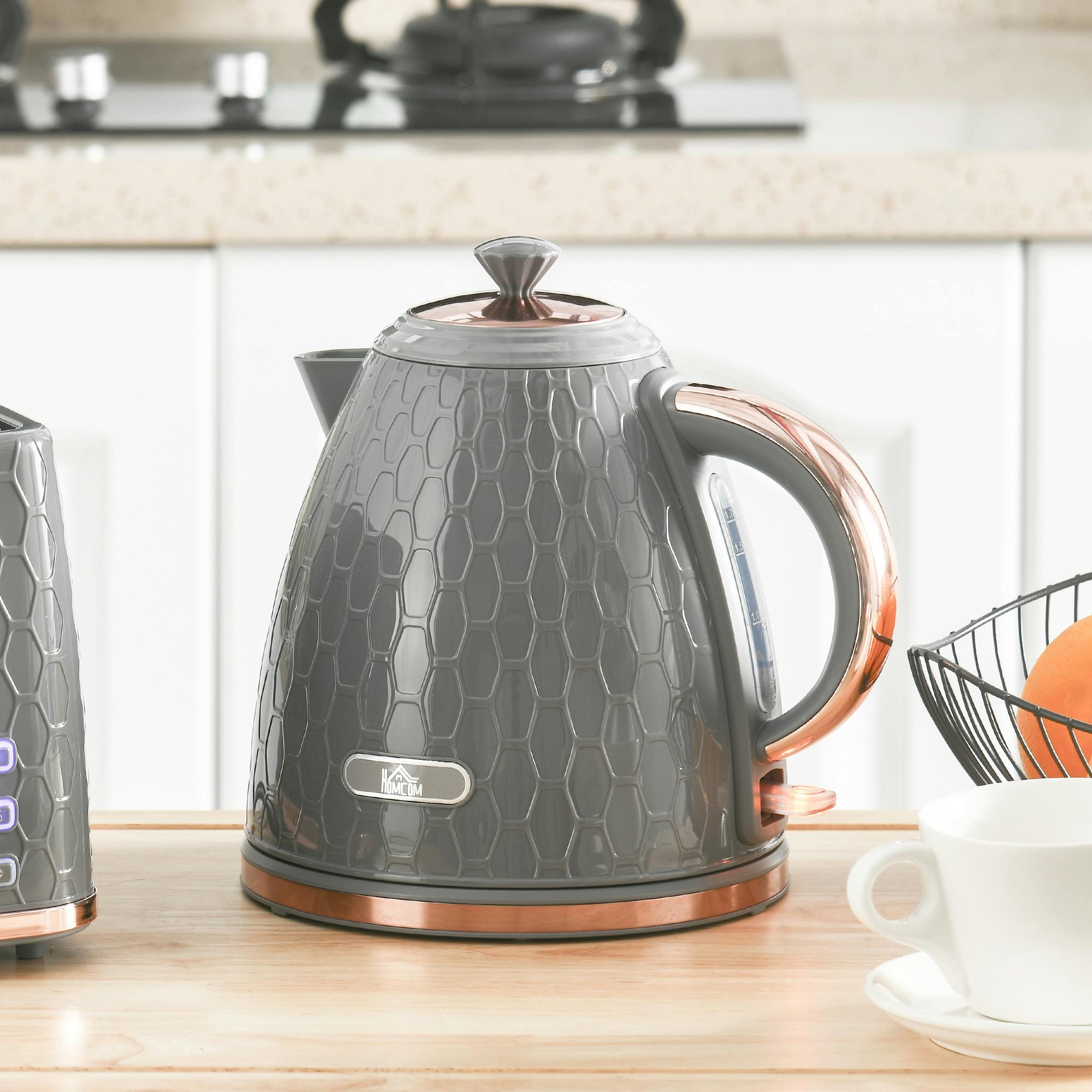 Homcom Grey Electric Kettle, Fast Boil, 1.7L, 3Kw, Swivel, Auto Shut-Off