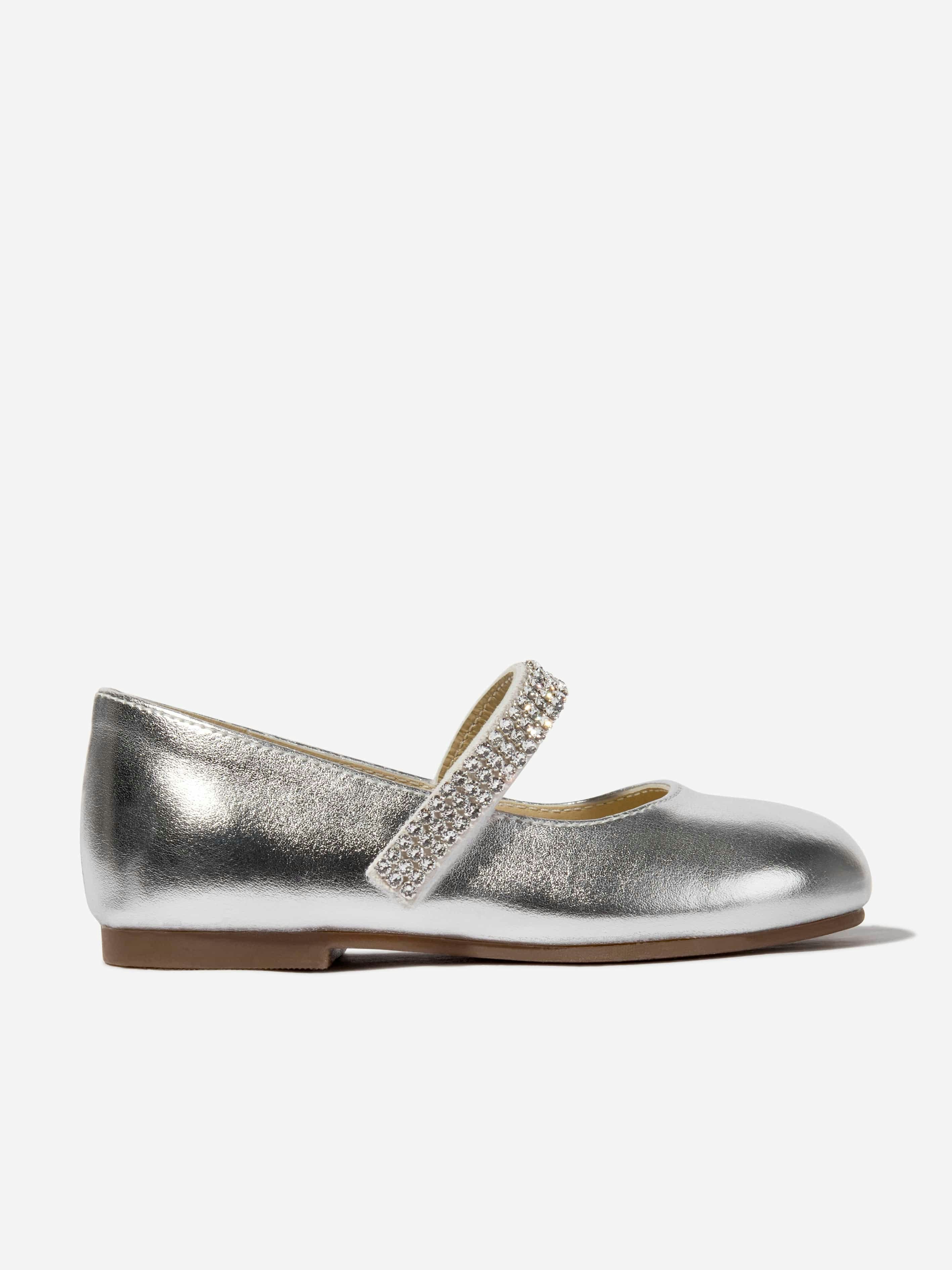 Babywalker Girls Silver Swarovski Crystals Strap Ballerinas In - Eu 21 Uk 4.5