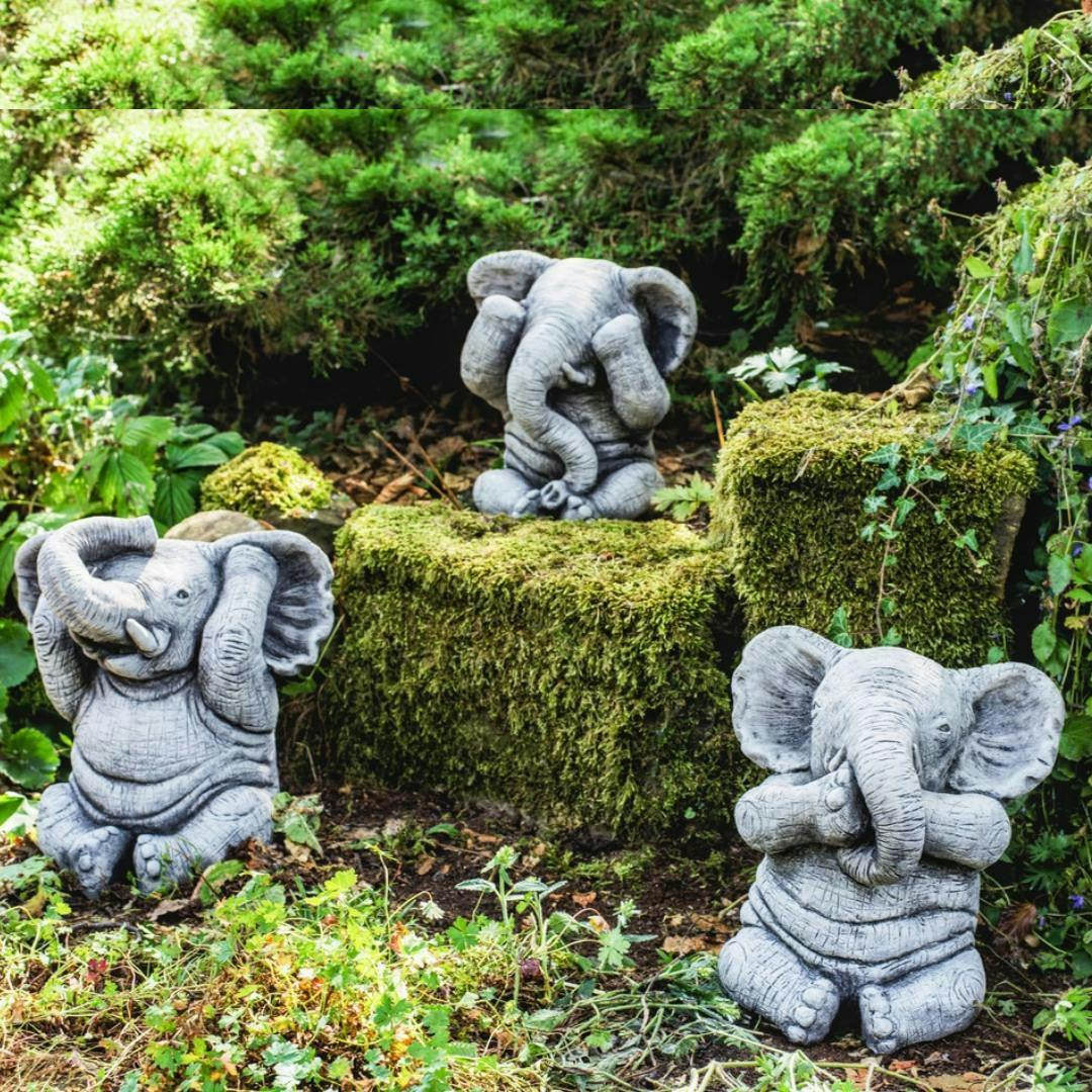 Osn 3 Wise Stone Elephants Garden Ornaments