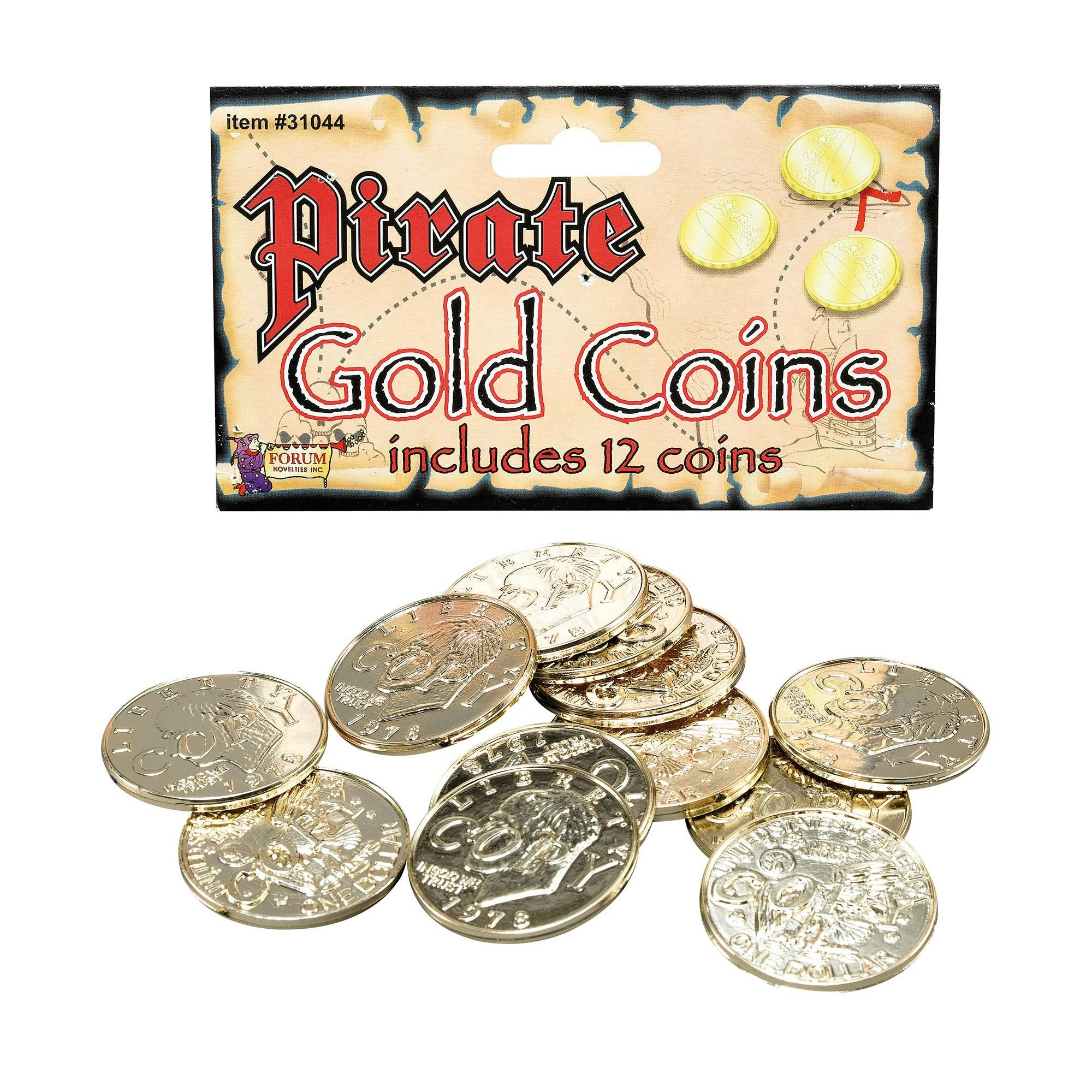 Bristol Novelty Gold Fake Pirate Coins (Pack Of 12) - One Size