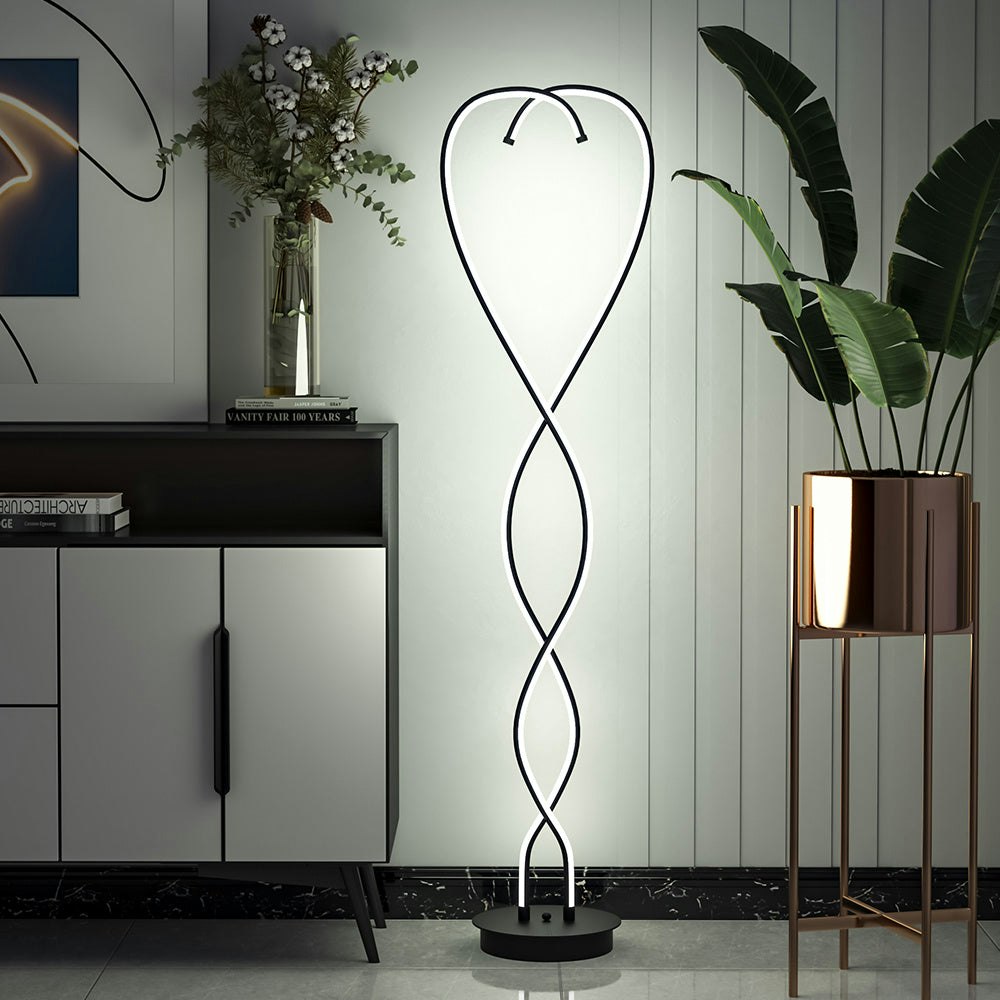 Living And Home Black Led Floor Lamp Creative Standing Lamp With 2 Swirling Tubes