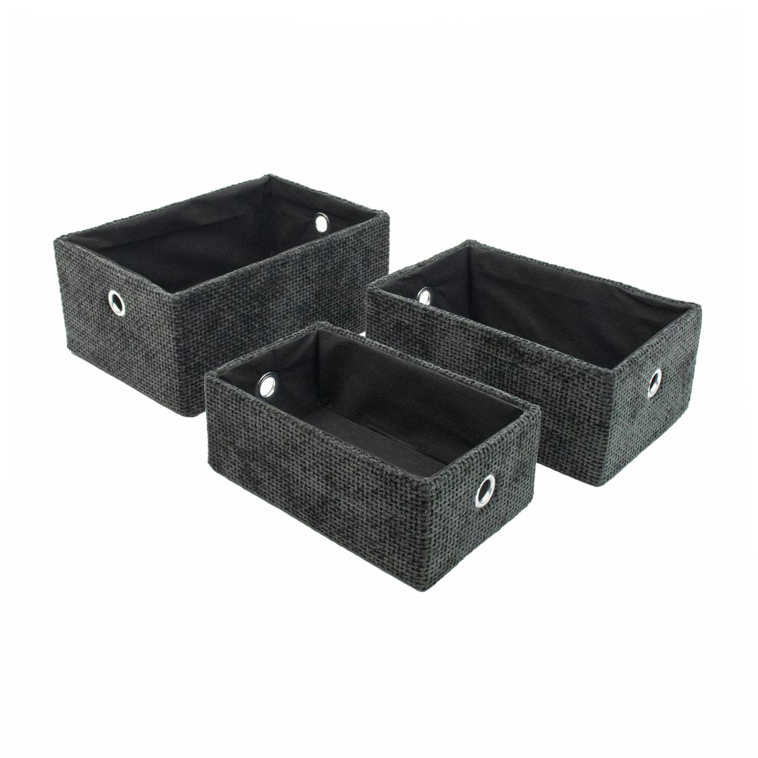 Jvl Black Metro Rectangular Fabric Storage Baskets For Home Organisation, Set Of 3,
