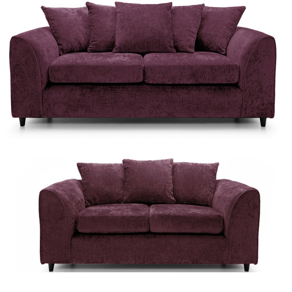Furnishings For Less Purple Monaco Chenille Fabric Sofa Suite