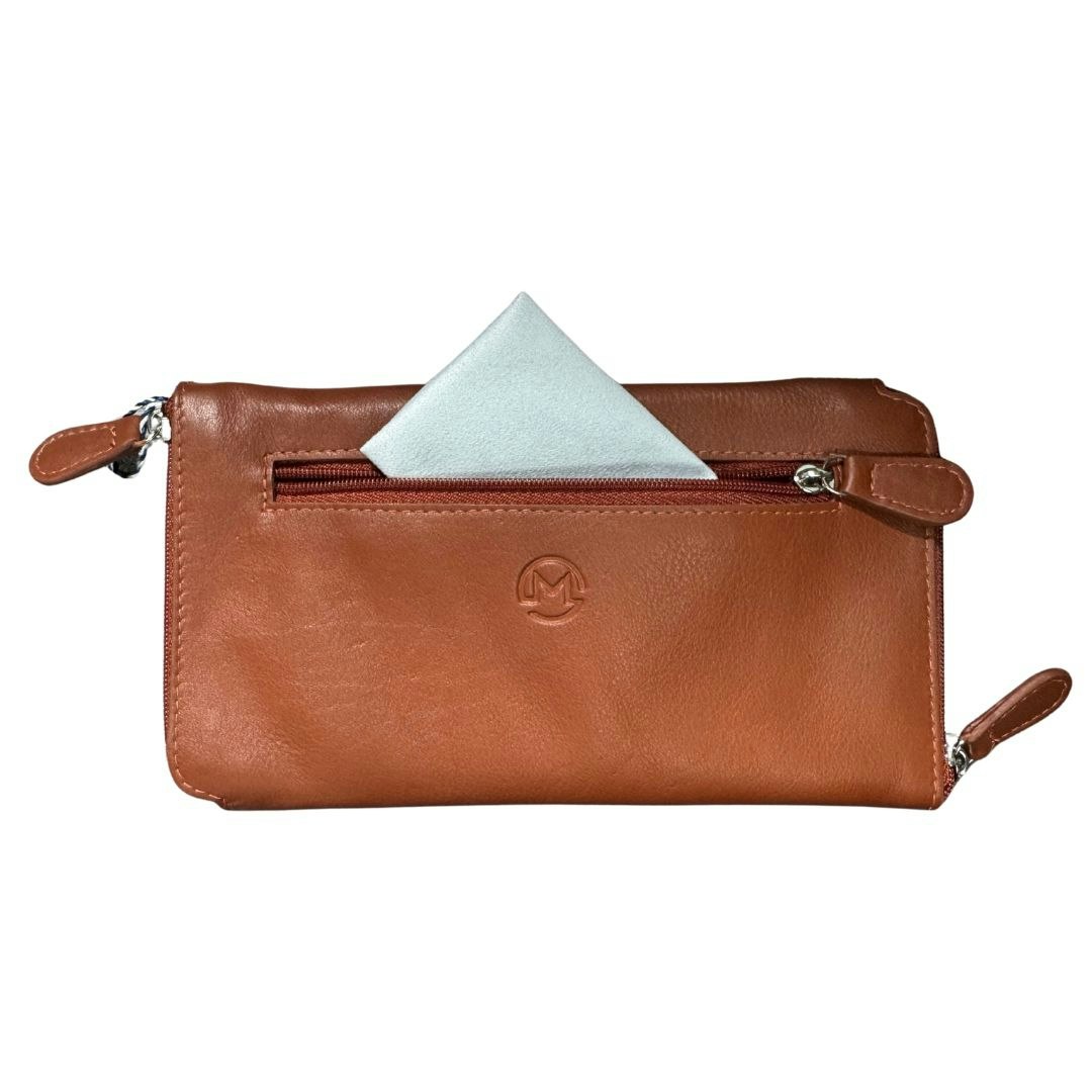 Mala Leather Double Zipped Leather Glasses Case – Holds 2 Pairs Of Glasses - Tan