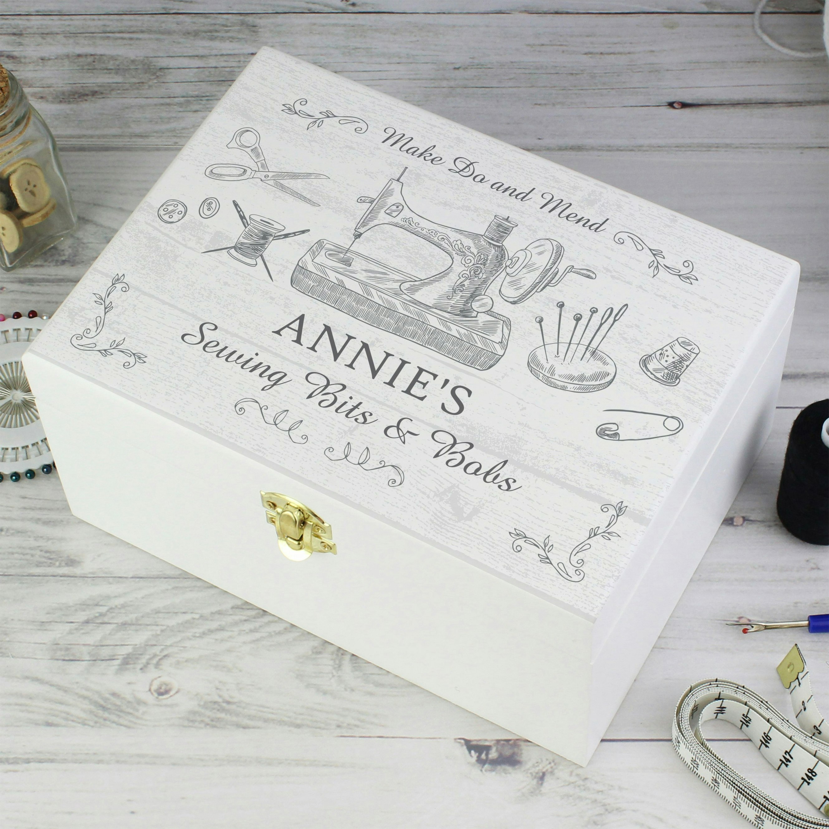 Rackhams White Personalised Sewing Kit Wooden Box