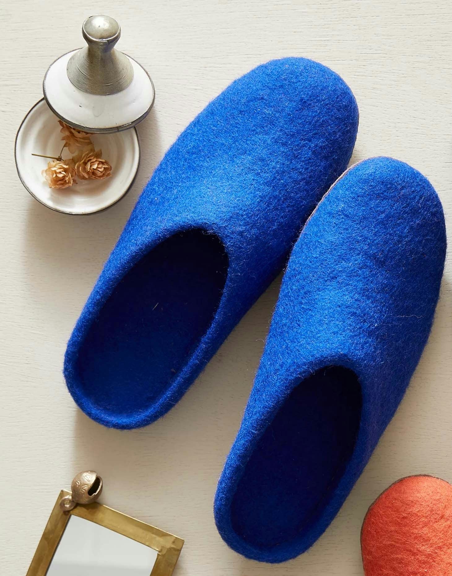 British Boxers Men's Blue Handmade Eco Felt Suede Sole Mule Slippers – Marrakesh - Uk 9.5 (Eu 44)