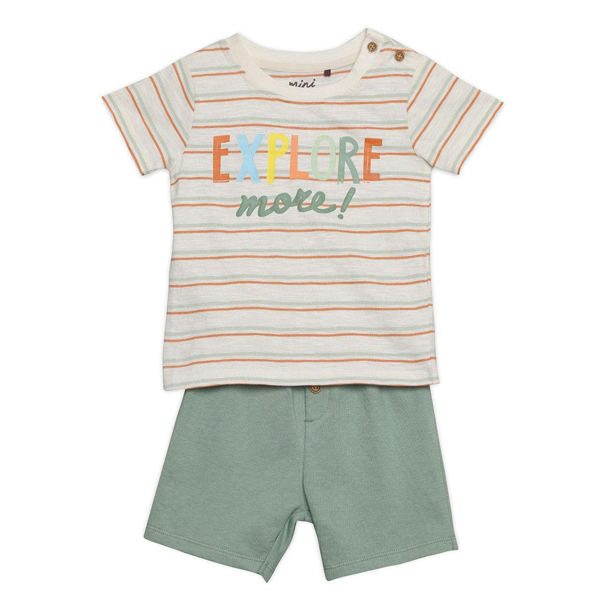 Mini Cuddles Men's Green Baby Boys Striped 2Pc Set, Multicolour - 12-18 Months