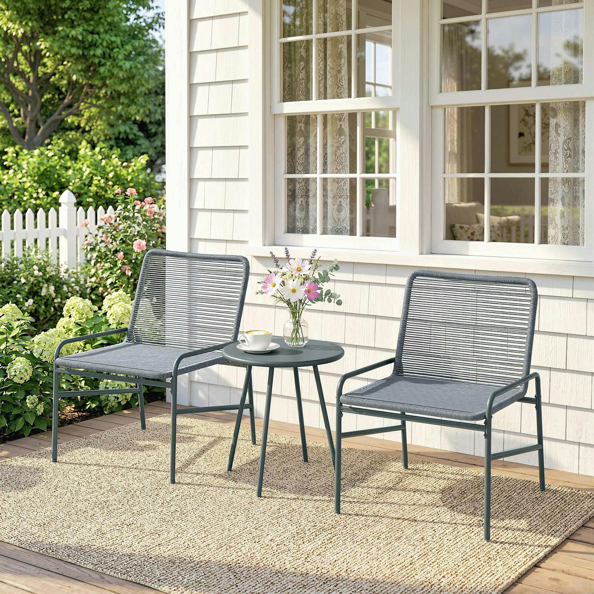 Outsunny Dark/Grey Rattan Bistro Set With 2 Chairs & Round Table For Patio