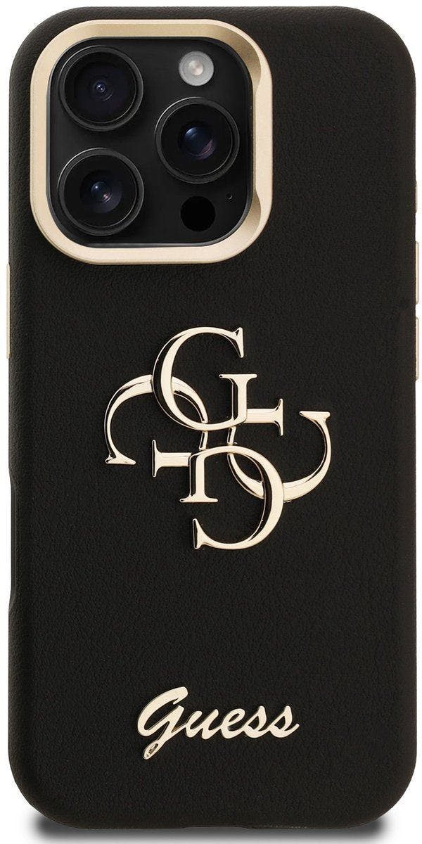 Guess Black Pu Grained 4G Logo Stand Camera Frame Case For Iphone 16 Pro Max 6.9" - Guhcp16xpcs4gsk