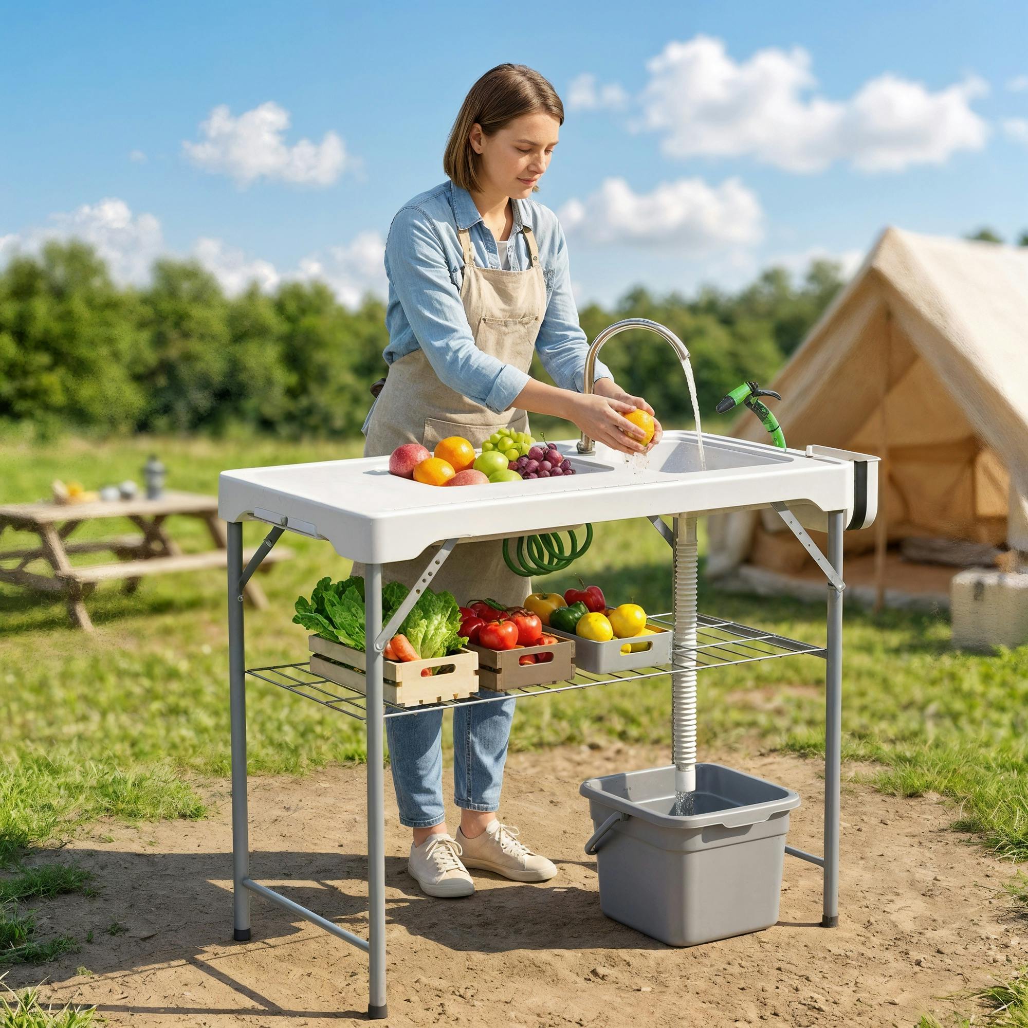 Rackhams White Folding Fish Cleaning Table Camping Sink Table With Faucet,