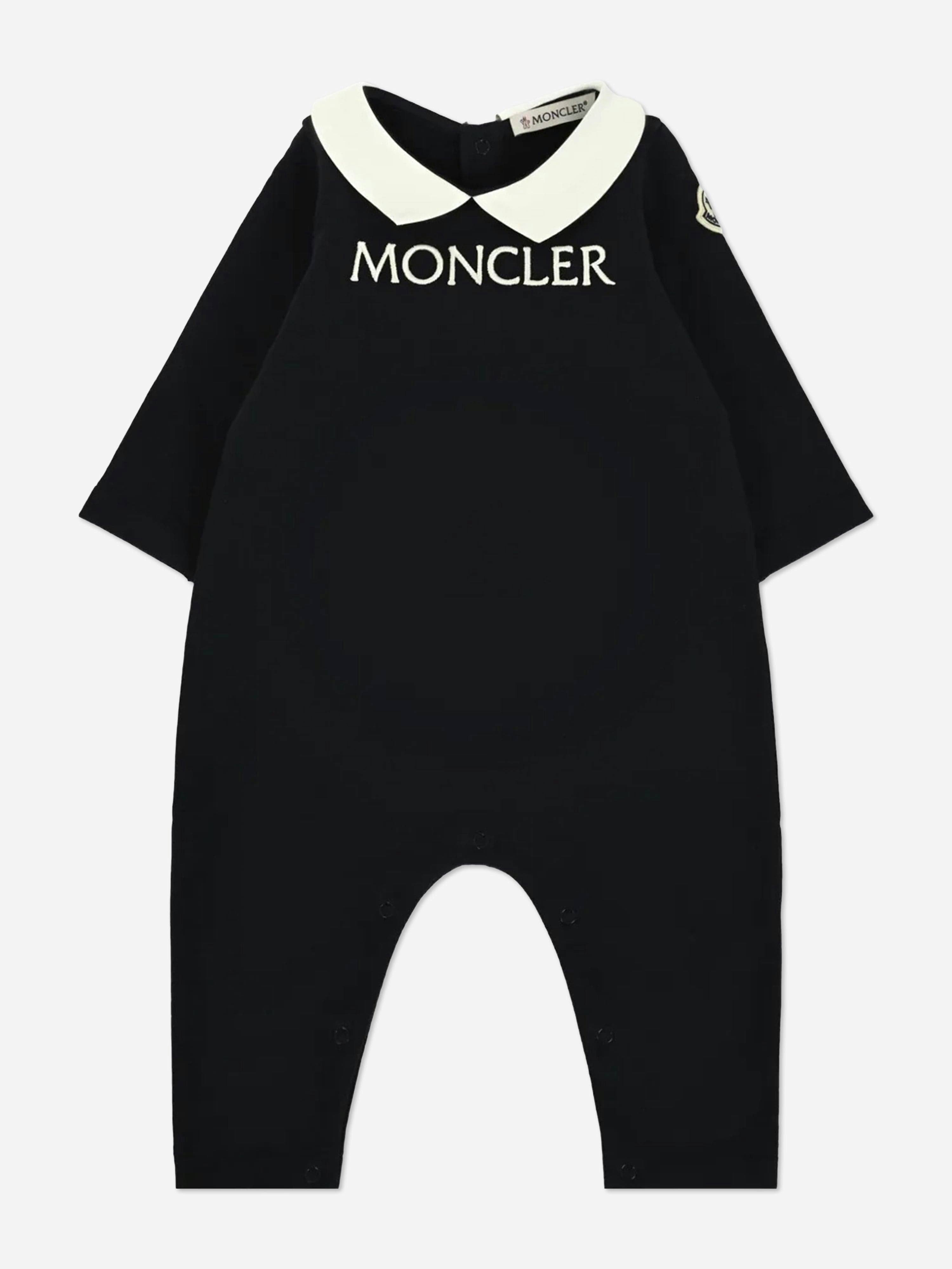 Moncler Enfant Blue Baby Logo Romper In Navy - 9 - 12 Mths