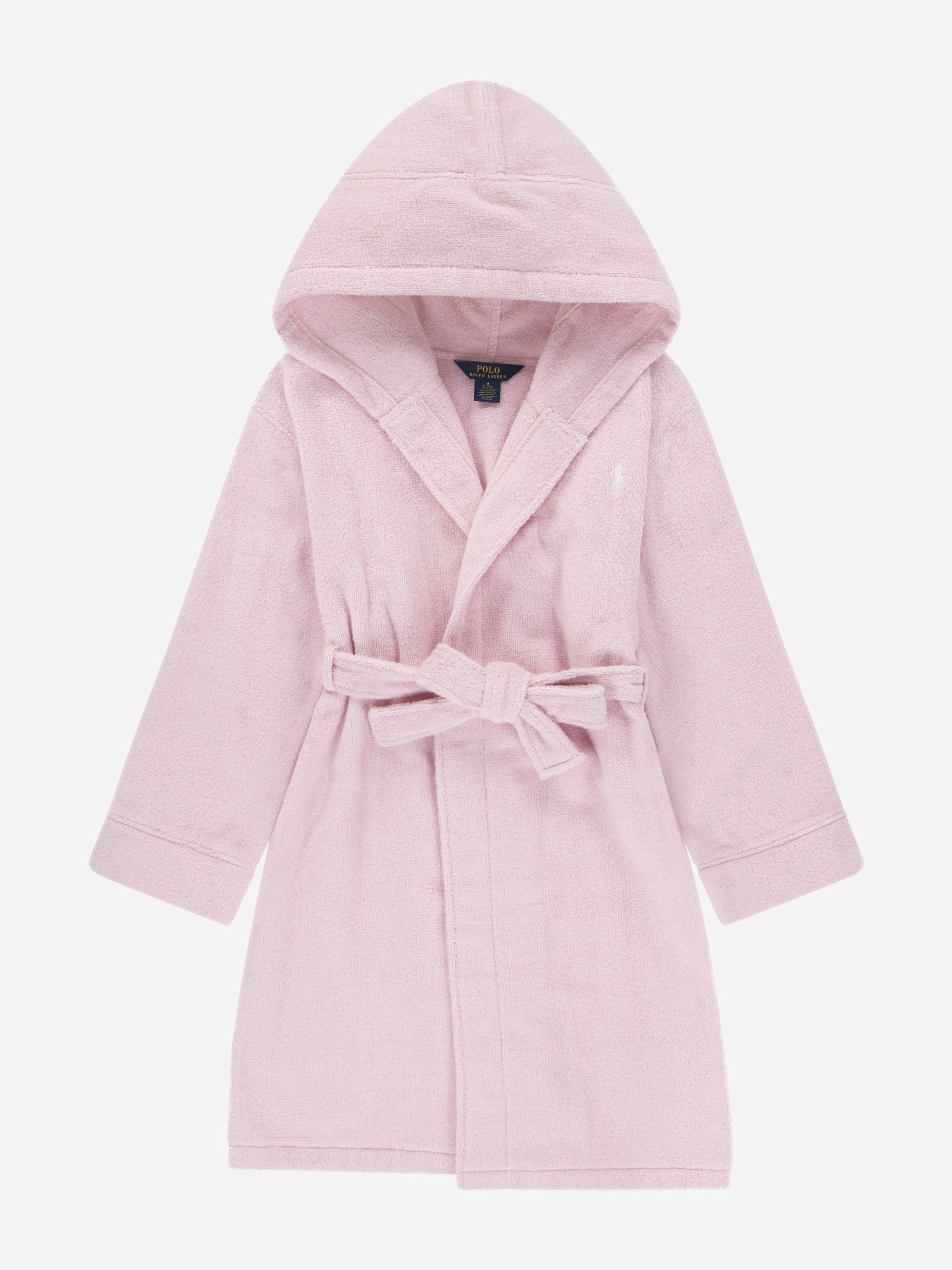 Ralph Lauren Kids Girls Pink Ralph Lauren Hooded Plush Terry Bathrobe In - 4 Yrs