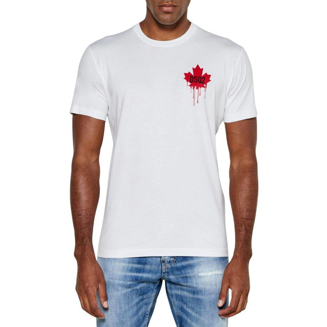 Dsquared2 Men's White Dripping Maple Leaf Cotton T-Shirt - Xxl - 100% Cotton