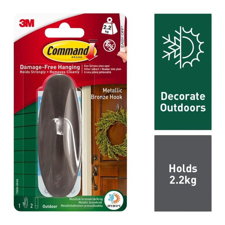 Command Bronze Metallic Designer Stick On Hook - One Size