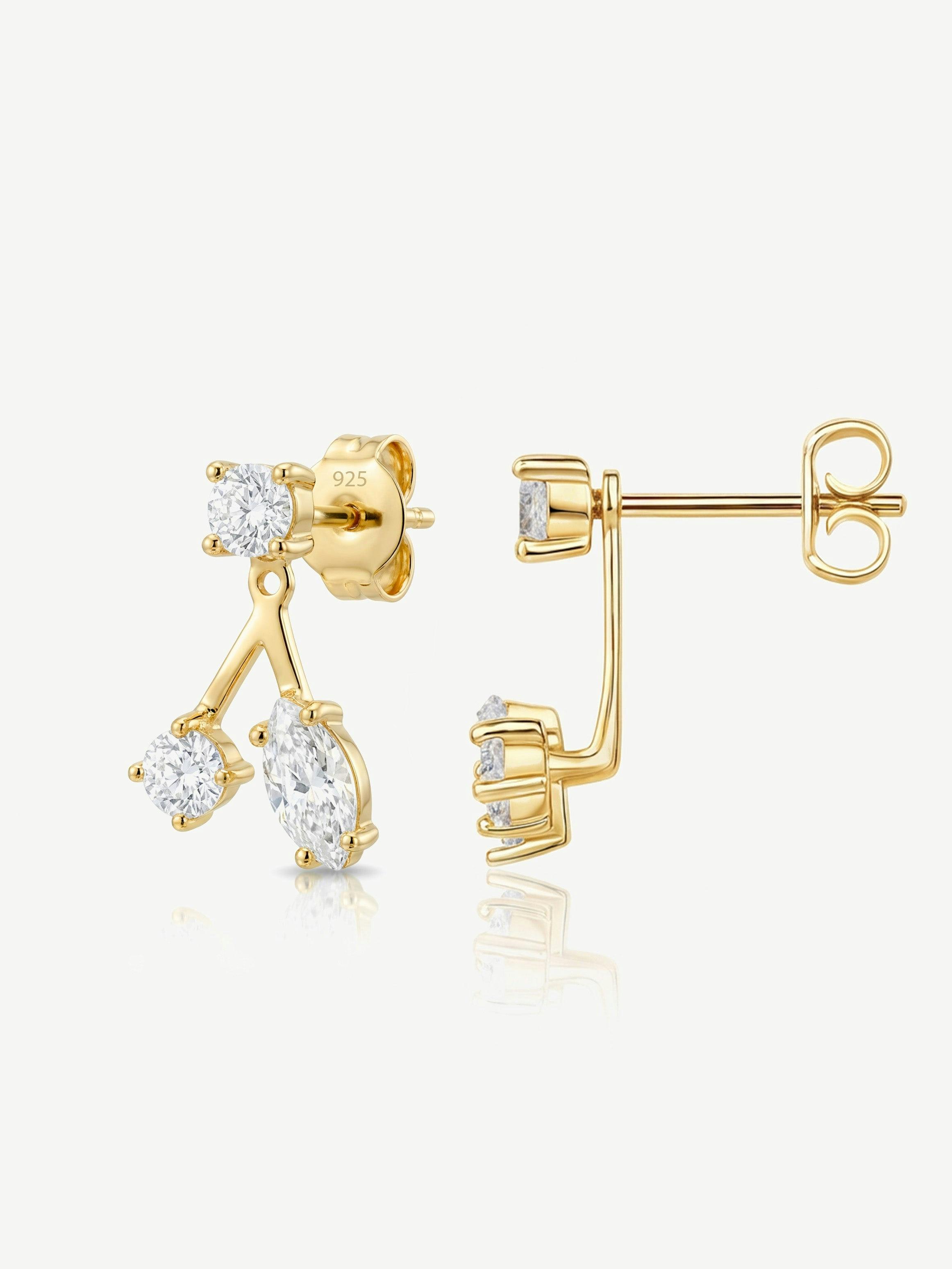 Muchv Gold/Silver Moissanite Ear Jacket Stud Earrings In 18K Or