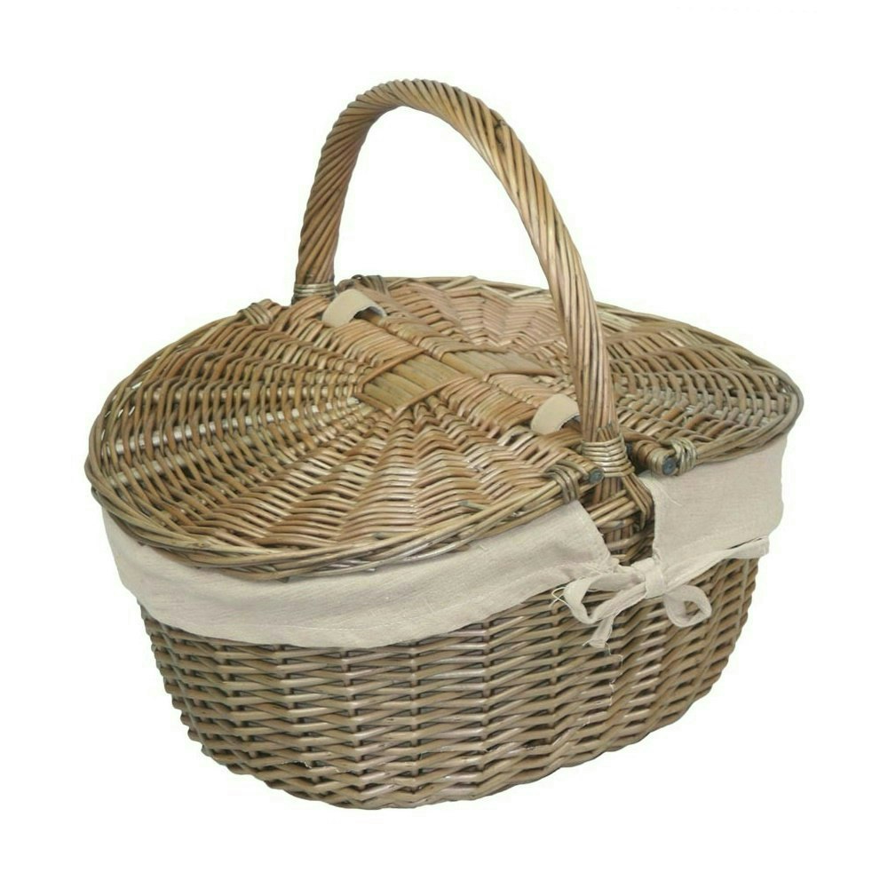Red Hamper Red/Grey/White Hamper Wicker Antique Finish Oval Picnic Basket