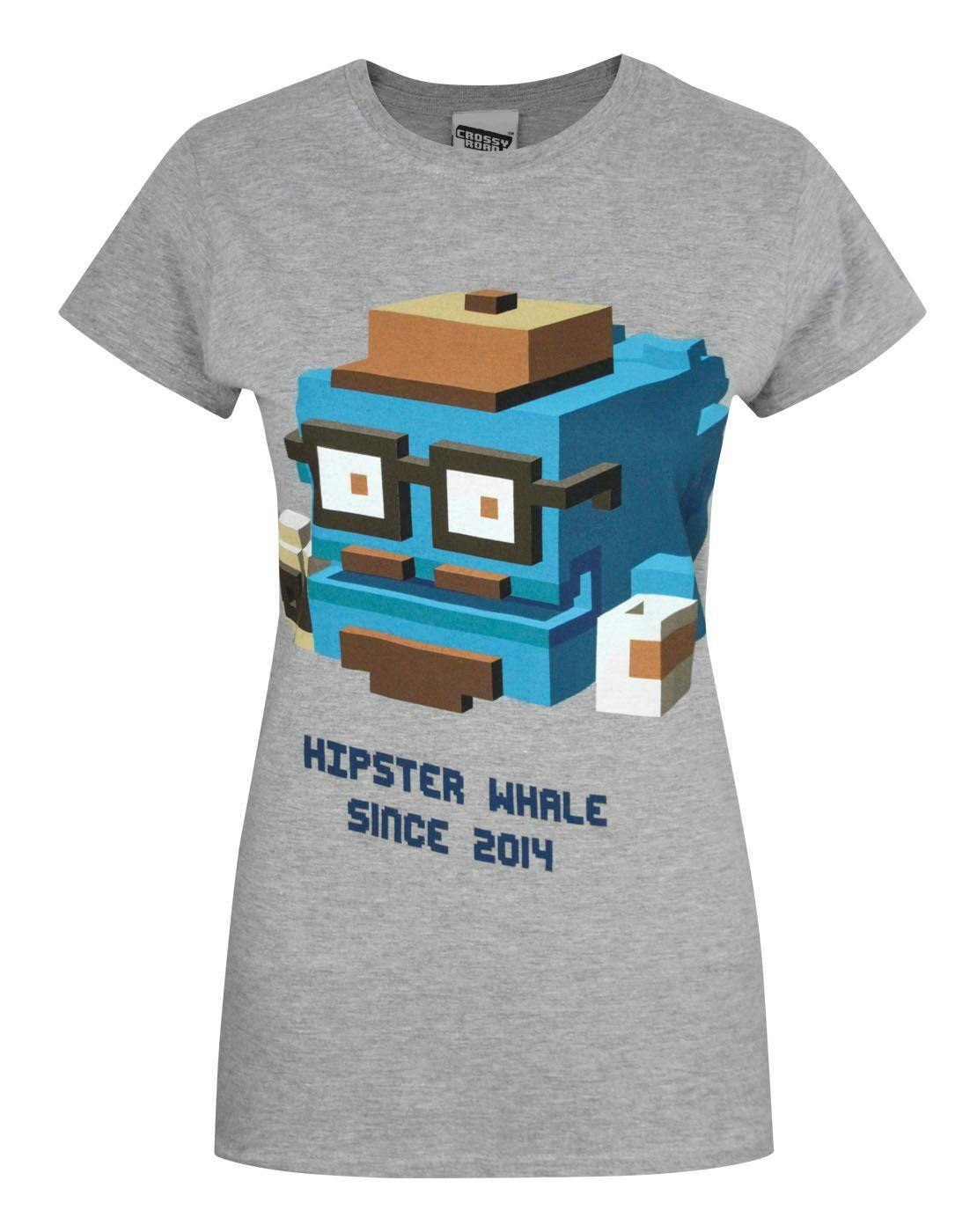Vanilla Underground Women's Grey Crossy Road Hipster Whale Short Sleeved T-Shirt - Small