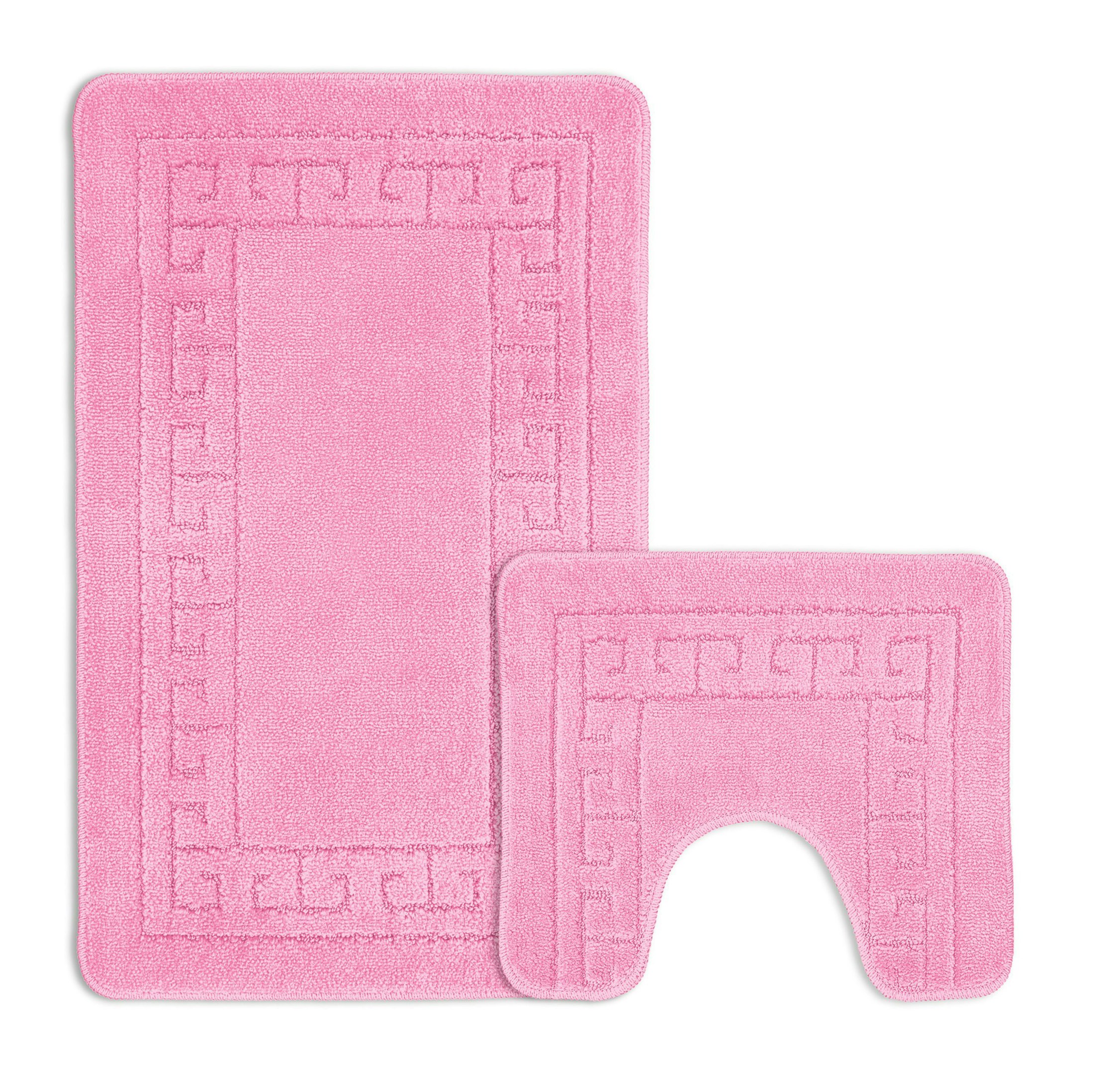 Velosso Pink Greek Key Bathmat Set - Antislip